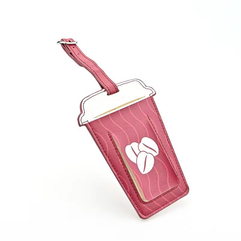 Leather Coffee Shape Travel Flight Boarding Luggage Name Tag 3