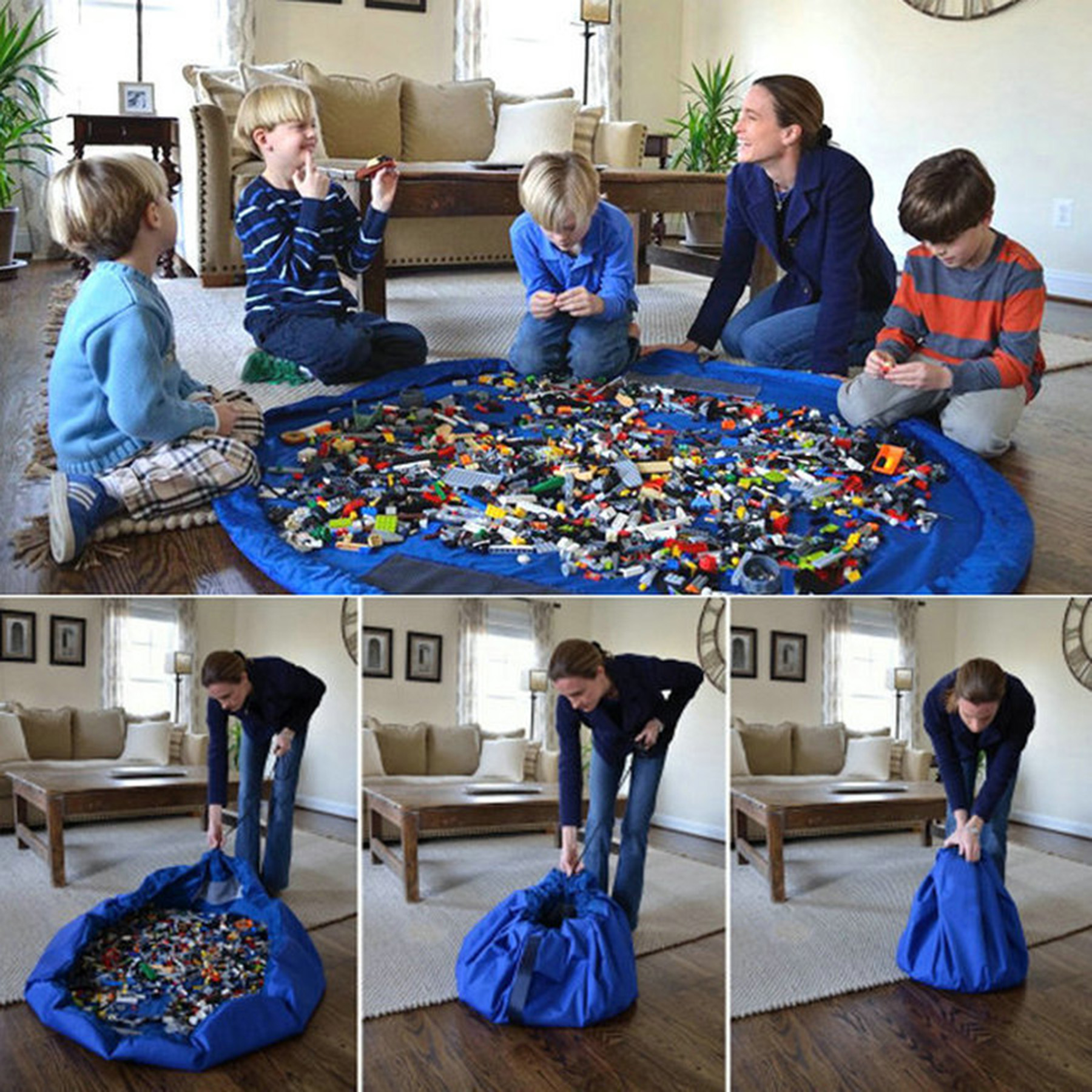 Toys Organizer Storage Drawstring Bag Play Mat 3