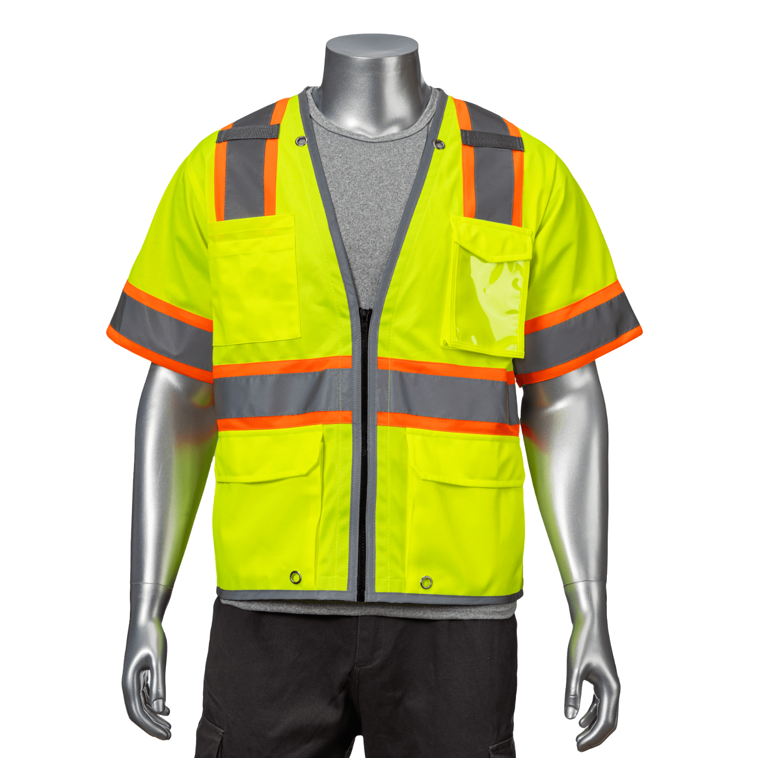 3.8oz. Knitted Class 3 Two Tone Reflective Safety Vest with Dual Mic Tab & 4 Pockets 4