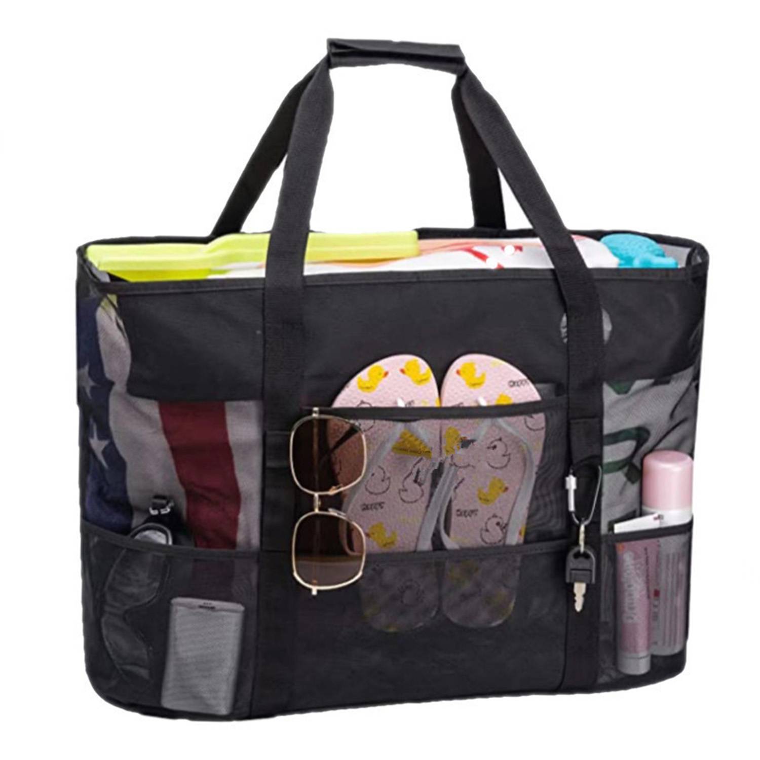 Large Mesh Nylon Beach Tote Bag w/ Pockets for Travel 8