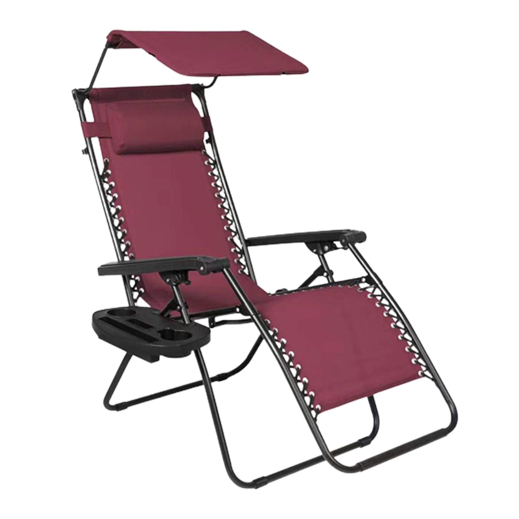 Folding Beach Lounge Chair W/ Canopy And Cup Holder 4
