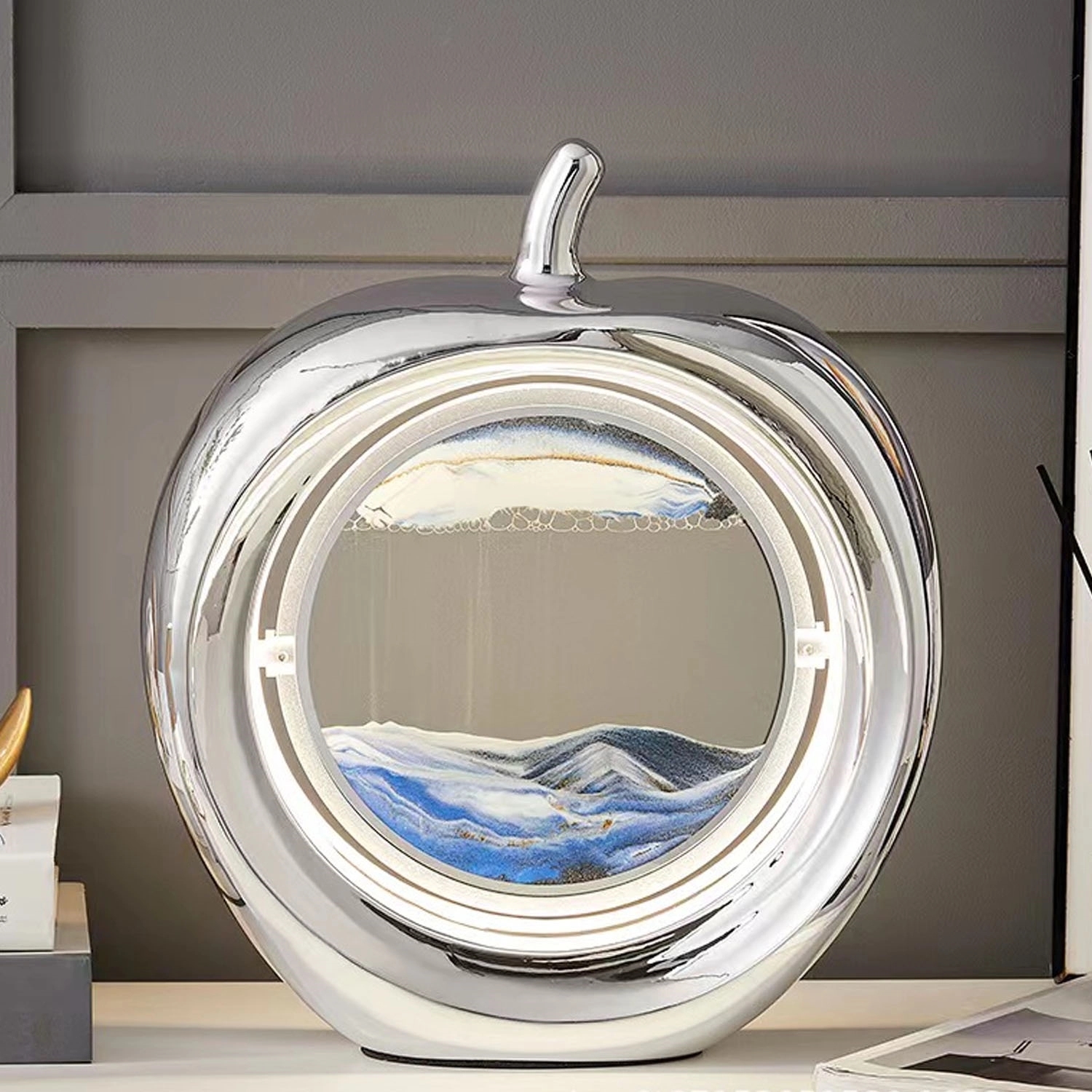 Apple-Shaped Moving Sandscapes With Led Light Table Lamp 4
