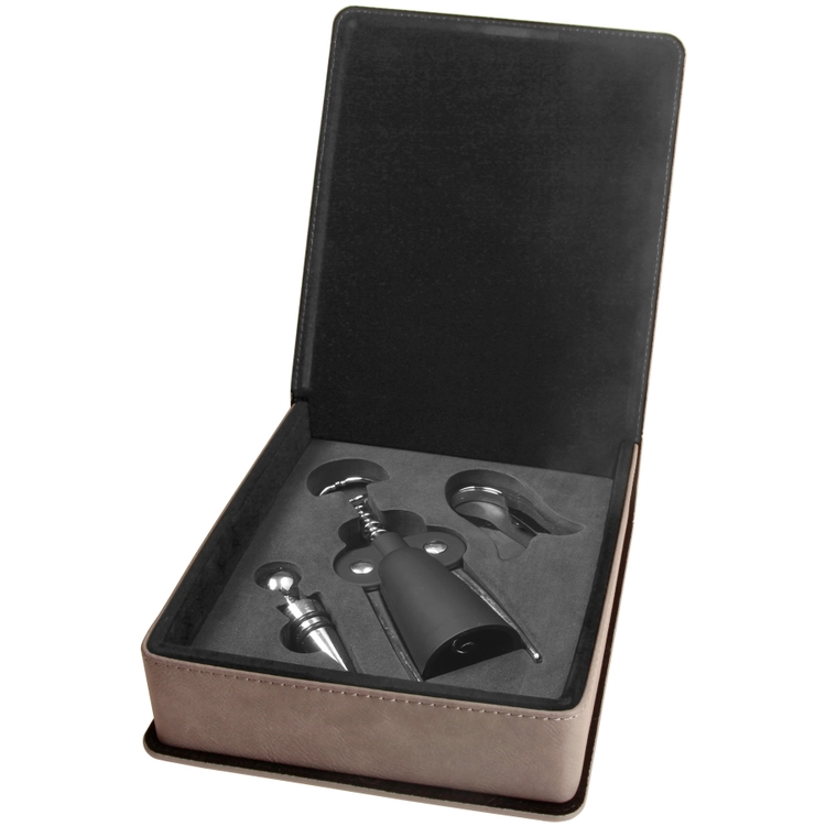 Leatherette Three-piece Wine Set - Gray 3