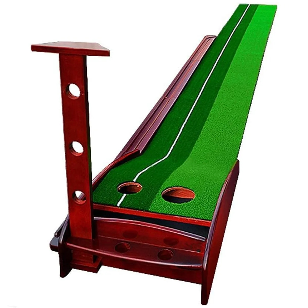 Wood Indoor Golf Putting Mat Green with Ball Return 2
