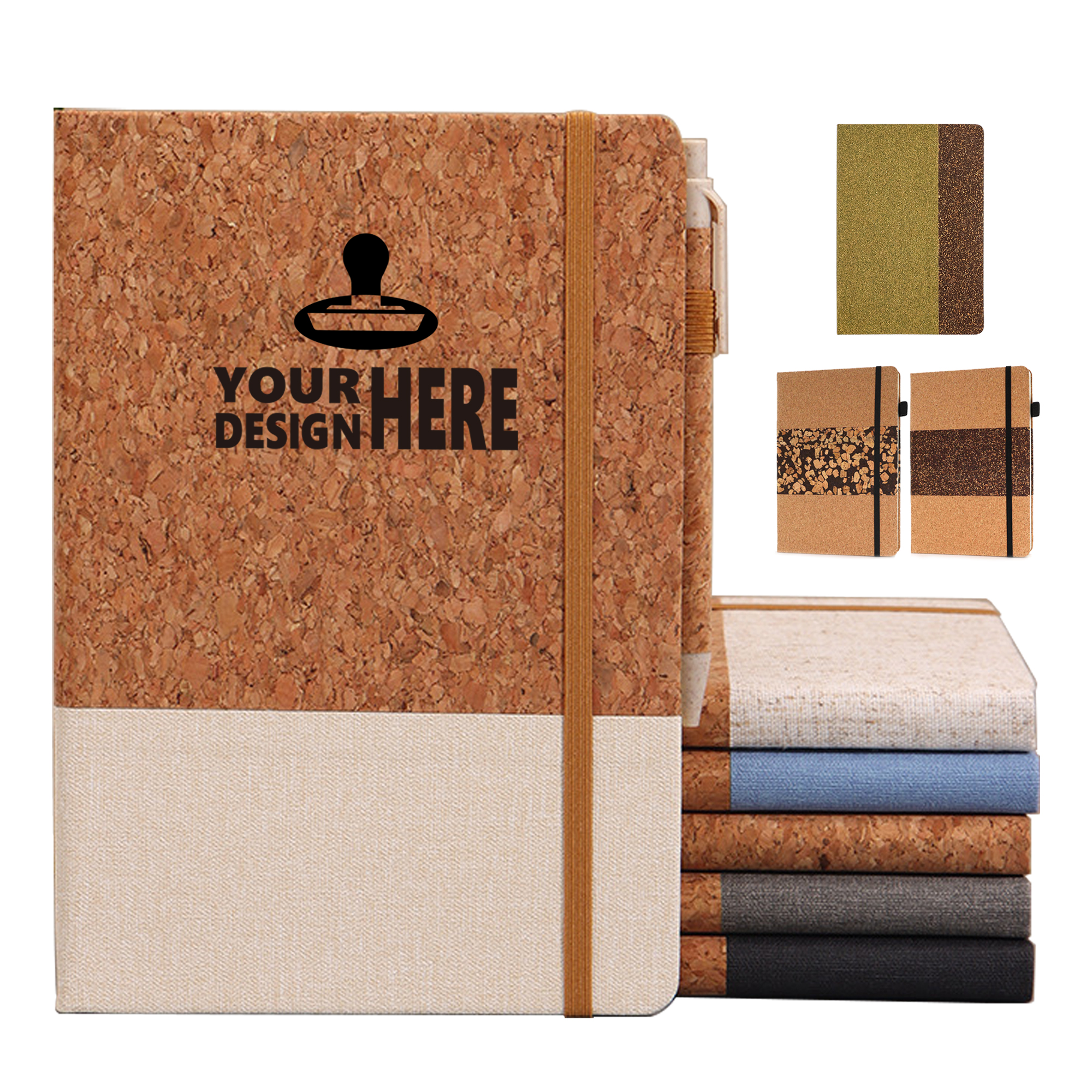 Cork Cover Lined Journal With Elastic Strap 1