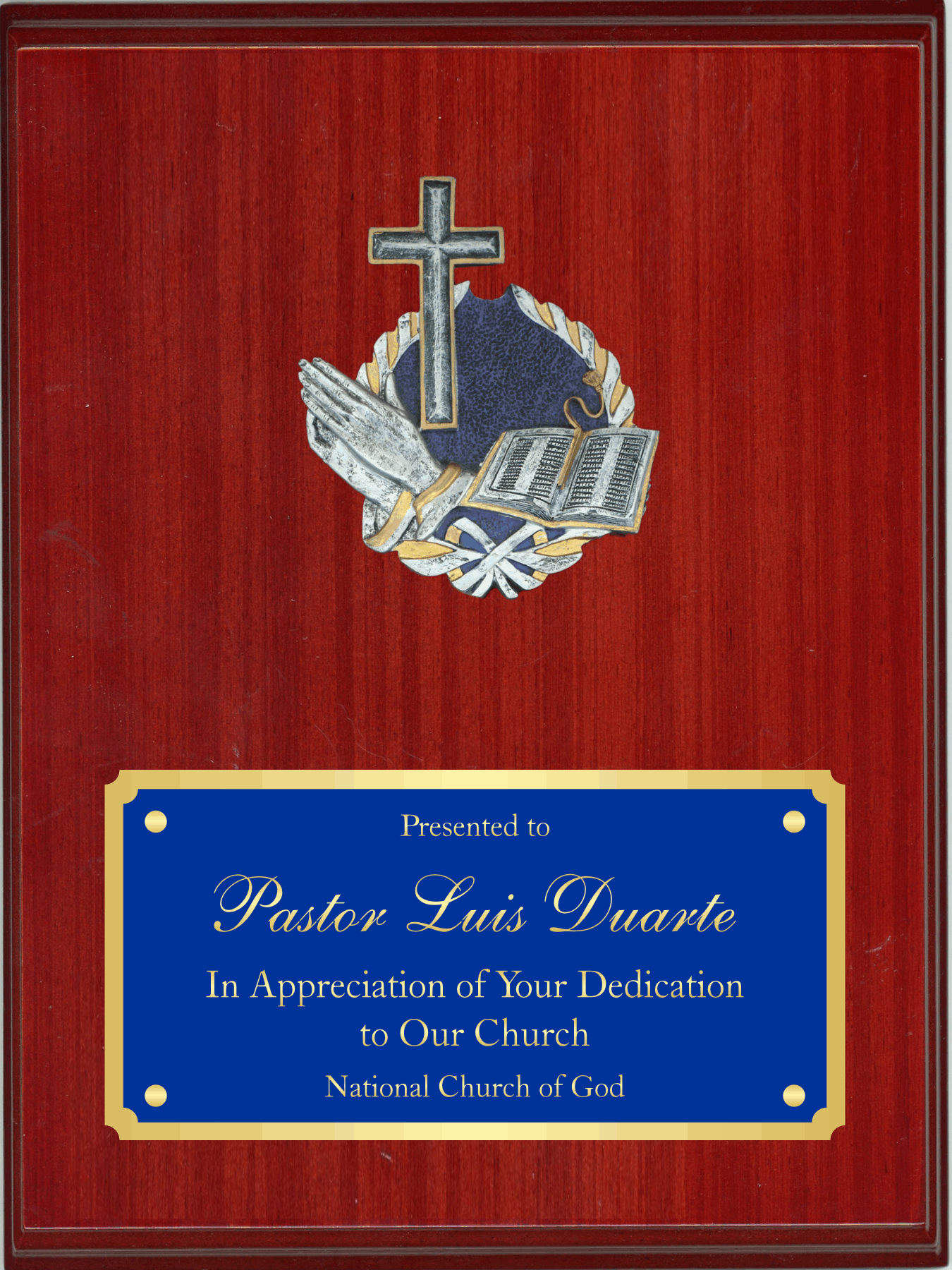 High Gloss Mahogany Finish Plaque With Half Plate And Plaque Mount 3