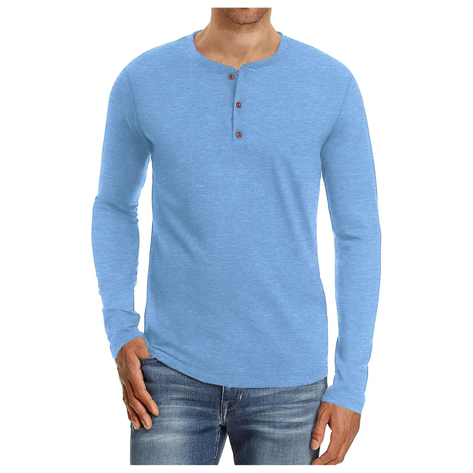 Men's Long Sleeve Henley Cotton T Shirts 13