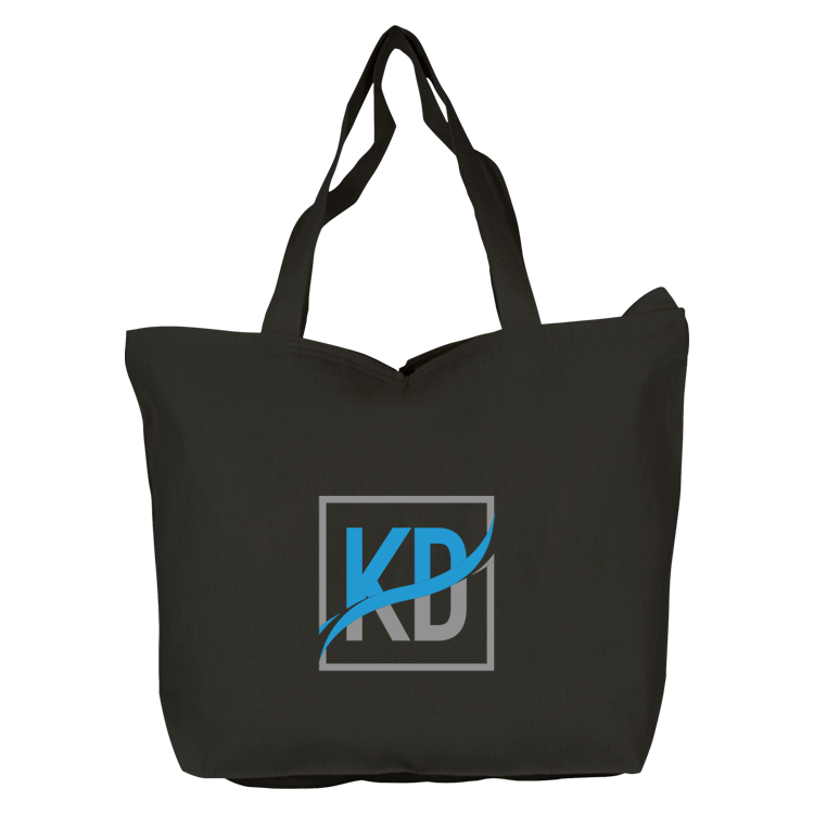 Top Zippered Black Cotton Tote, custom tote bag with logo imprint 6