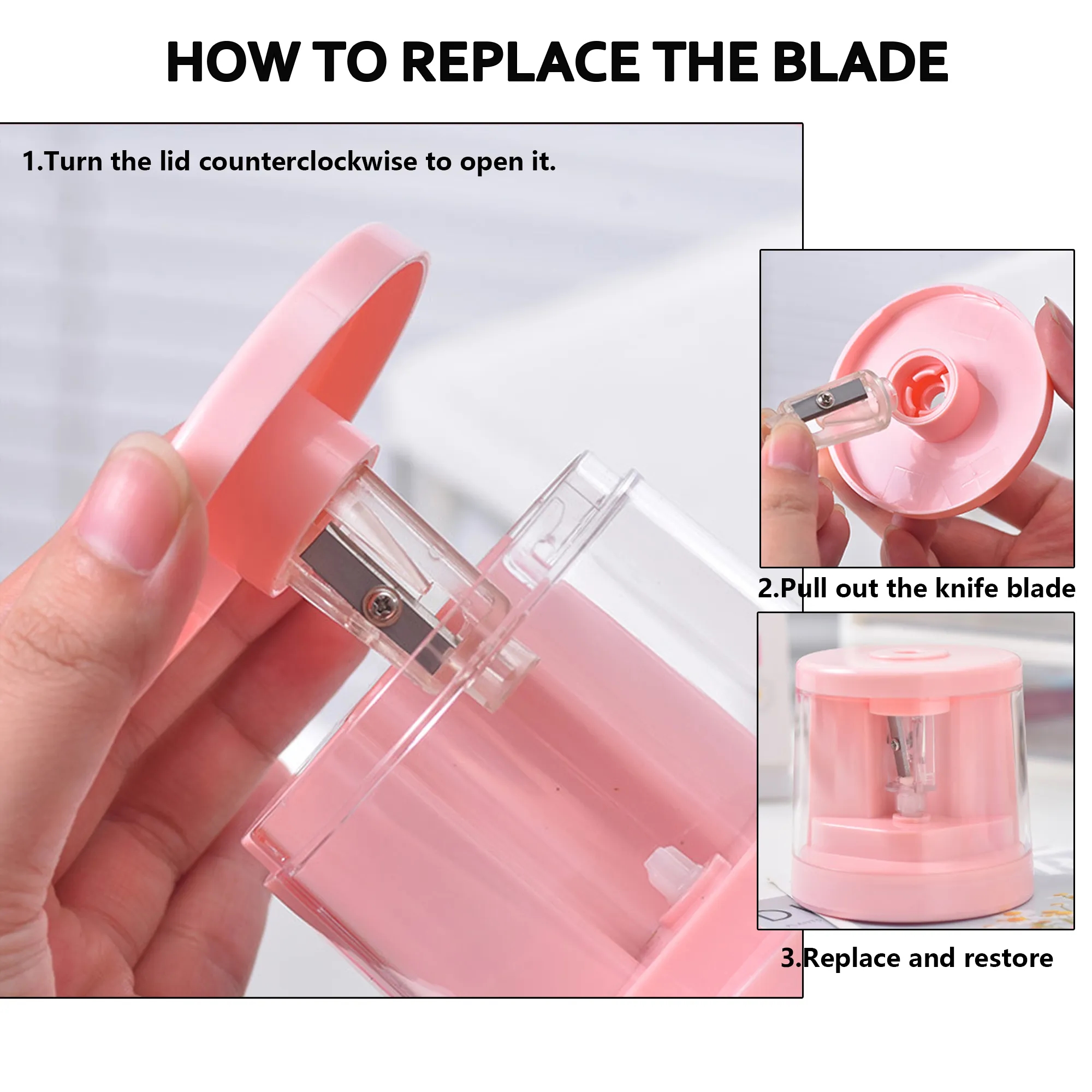 Electric Pencil Sharpener With Replaceable Blades 4