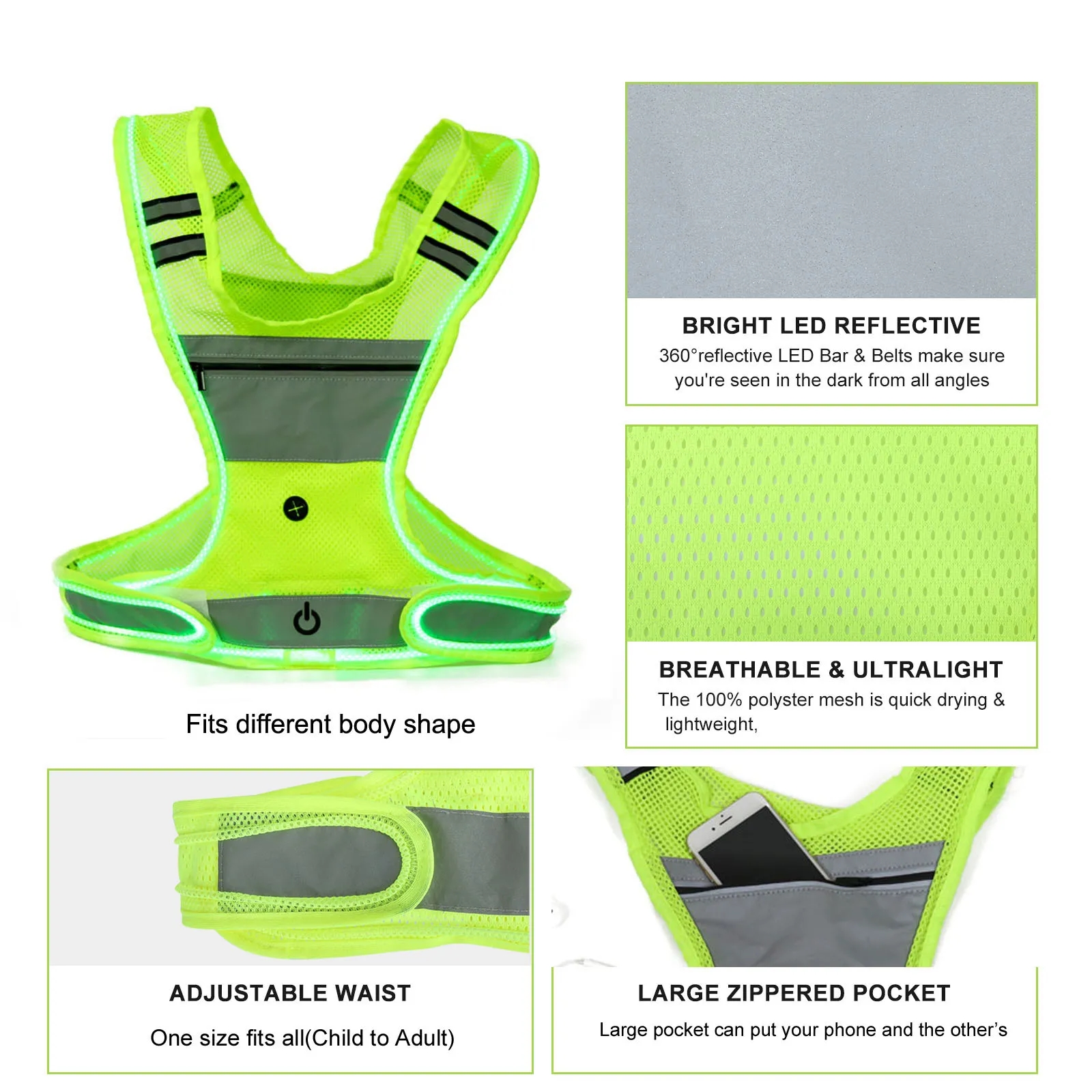 LED Light Emitting Mesh Reflective Vest 2