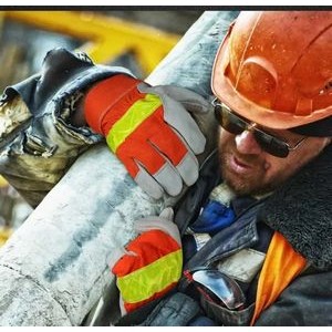 Leather Work Gloves Hi -VIS Reflective 5