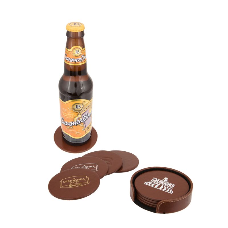 Atlantis Bonded Leather Round Coaster Set (Black) 3