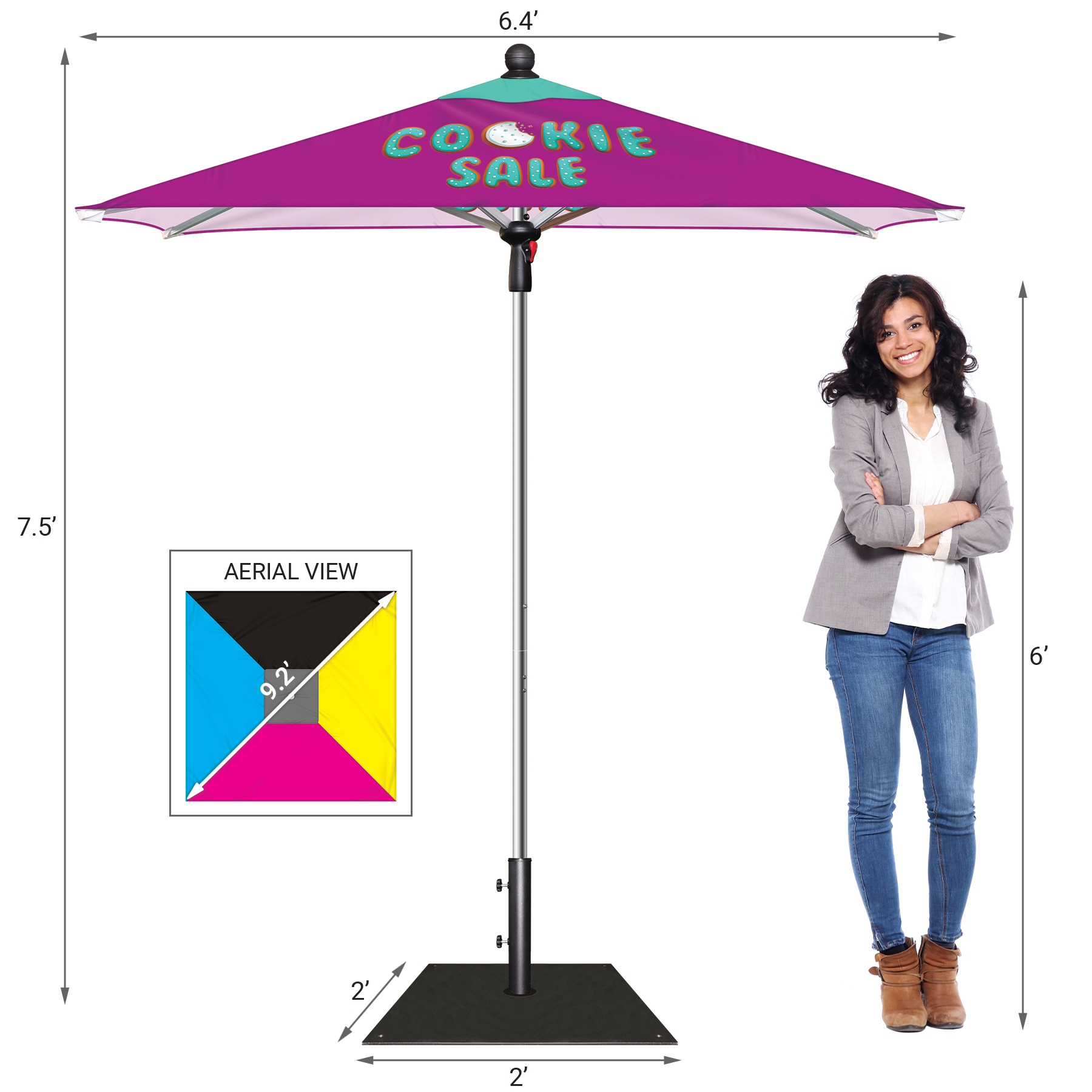 7.5' Heavy Duty Square Umbrella Kit with Steel Base 6