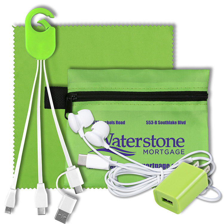 Mobile Tech Charging Kit with Earbuds, Charging Cable and Charger In Zipper Pouch 13