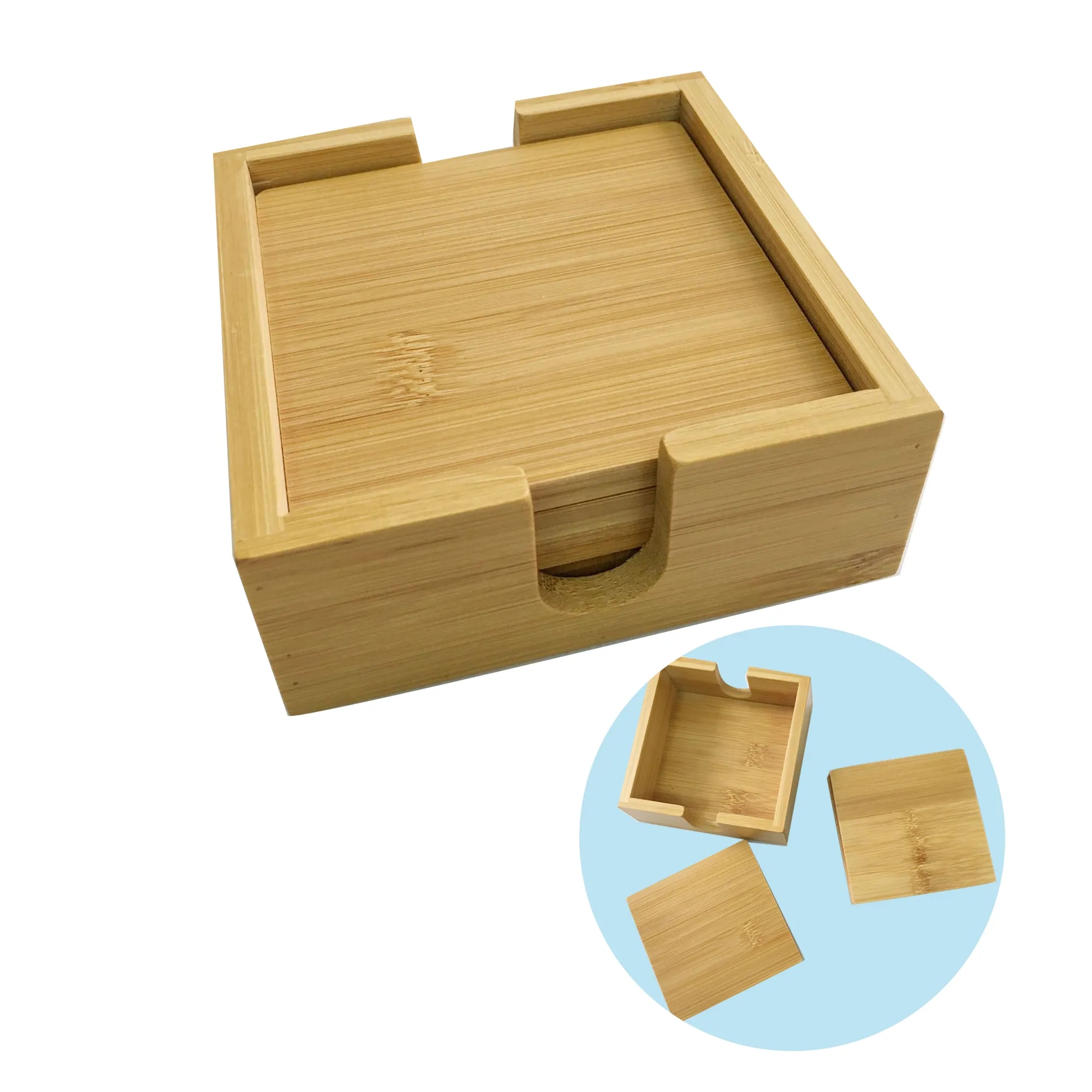 4-Piece Bamboo Coaster Set with Holder 2