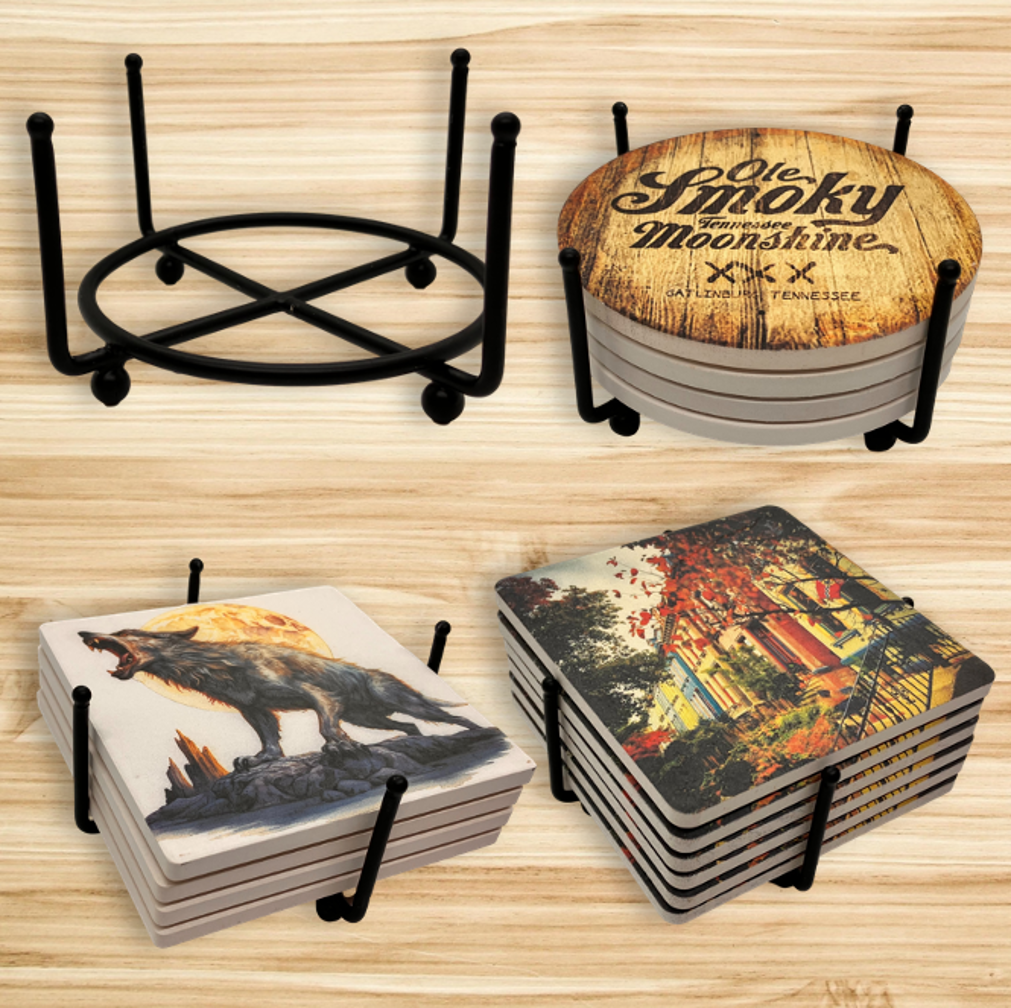 Heavy Duty Four Ball Post Metal 6 Coaster Holder Sets 4