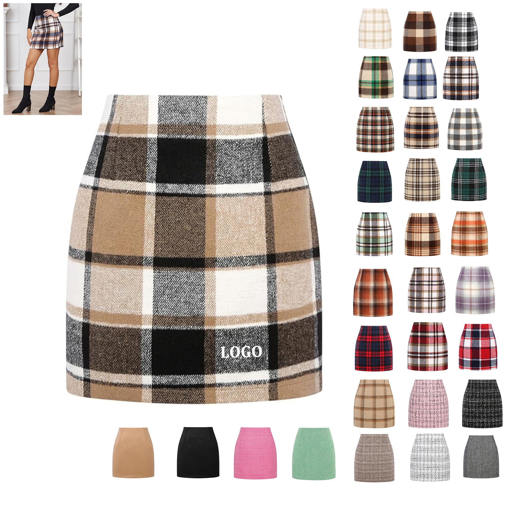 Womens Wool Plaid Mini Skirt 10