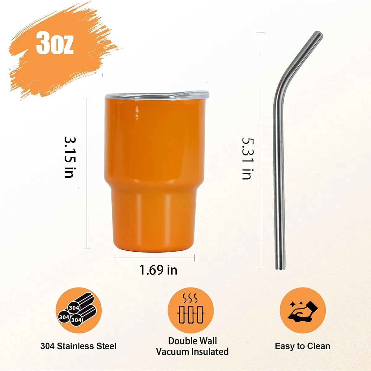 3oz Metal Mini Tumbler Shot Glass with Lid & Straw 2
