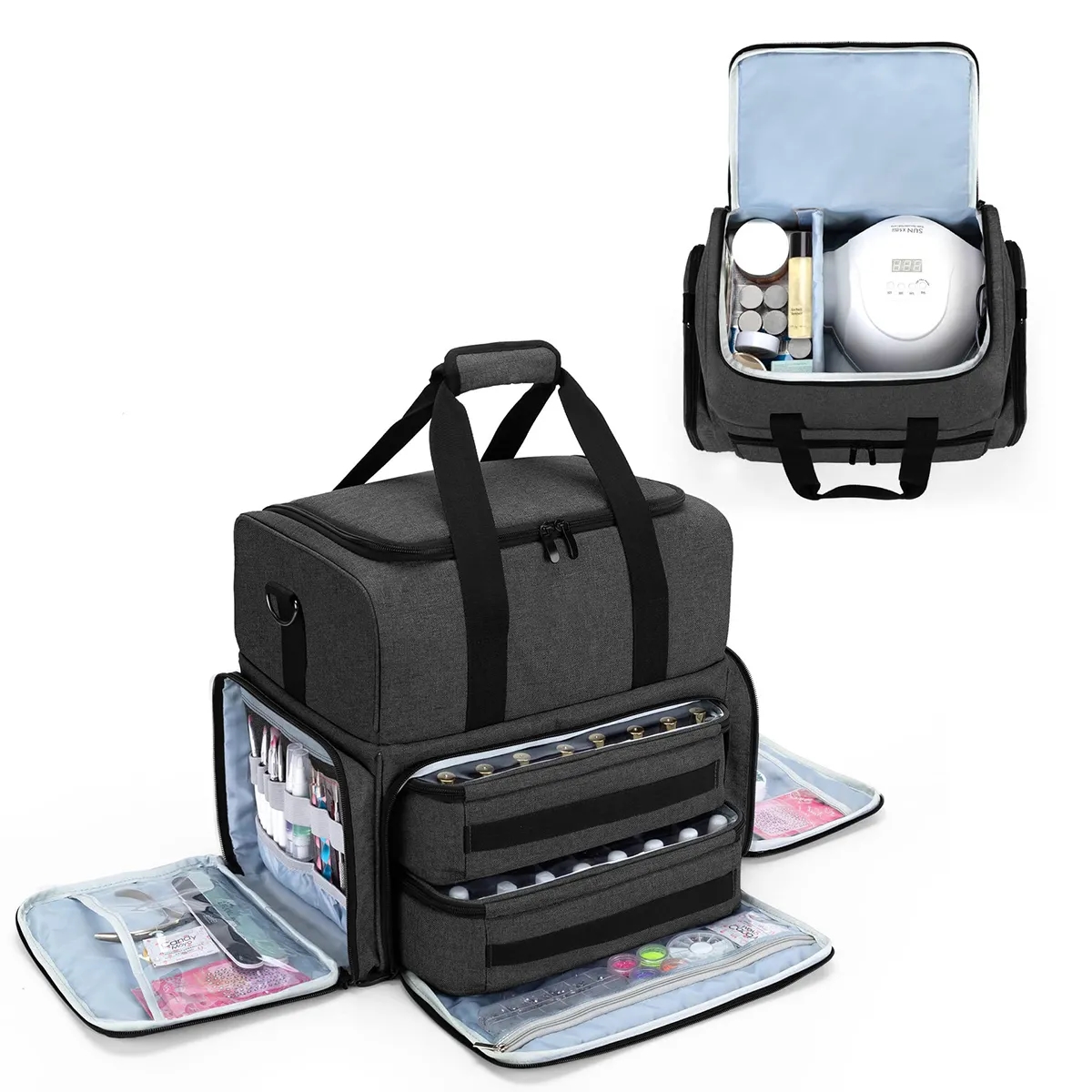 Large Cosmetic Storage Bag Detachable Divider Nail Make Up 6