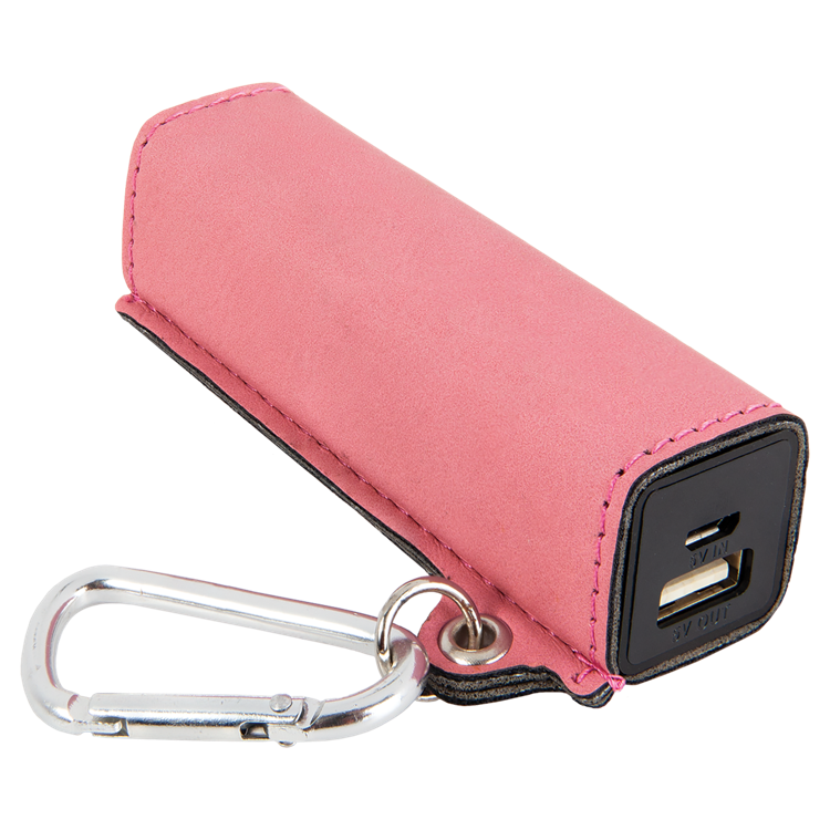 Pink Leatherette 2200 mAh Power Bank with USB Cord 2