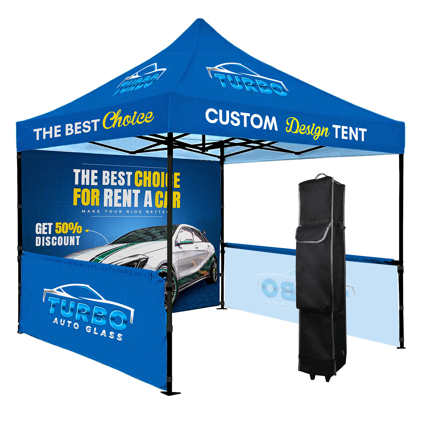 10'X10' Commercial Steel Frame Tent Kit w/ Full Back Wall+2 Half Side Walls 1