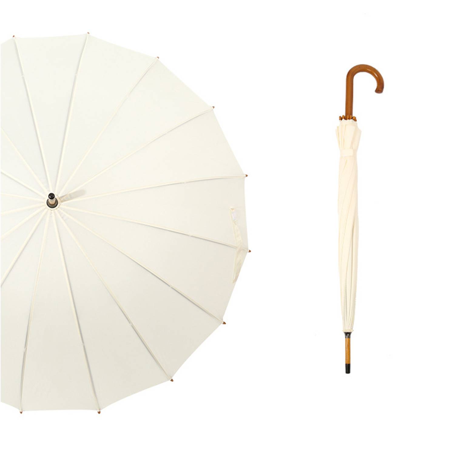 16 Rib Auto Open Wooden Handle Windproof Umbrella 3