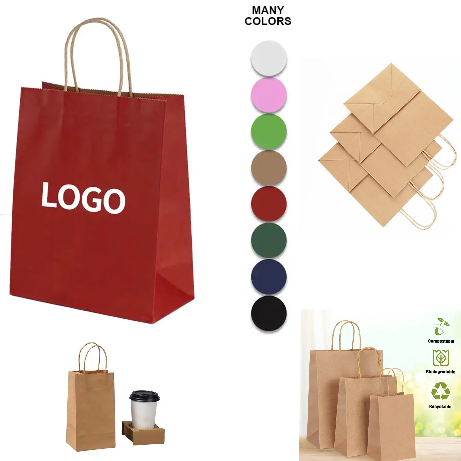Colorful Gift Shopping Bags Brown Packaging Kraft Paper 3