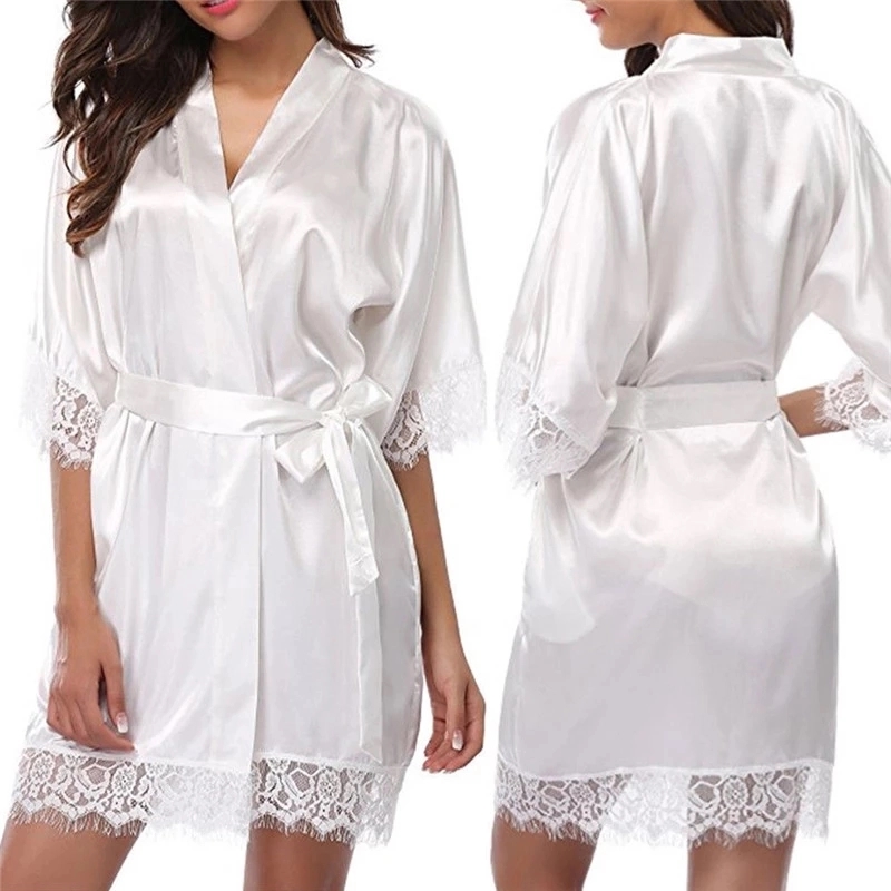 Women's Satin Robe Lace Silk Kimono 3