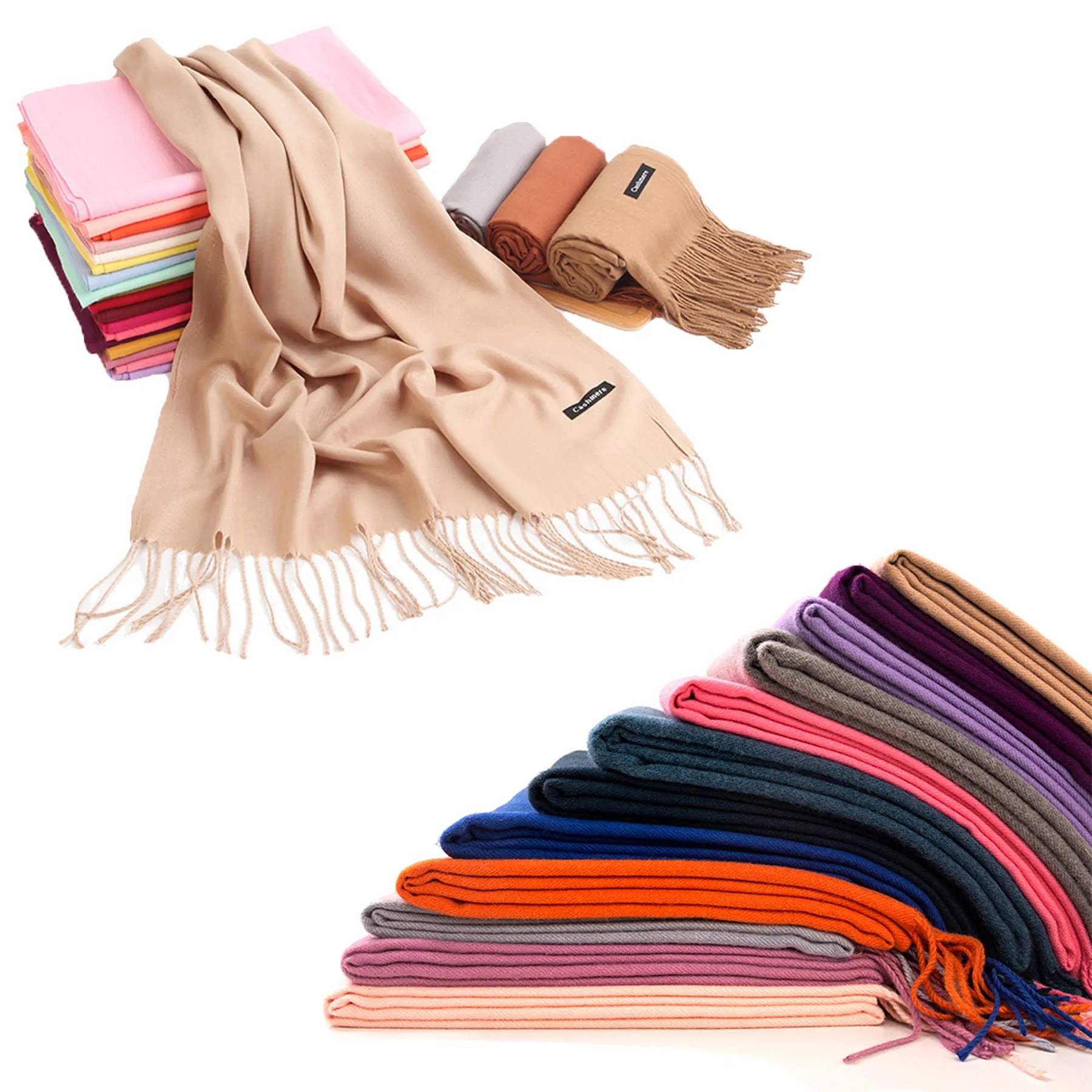MOQ50Pcs Cashmere Pashmina Woven Scarf With Fringes 2