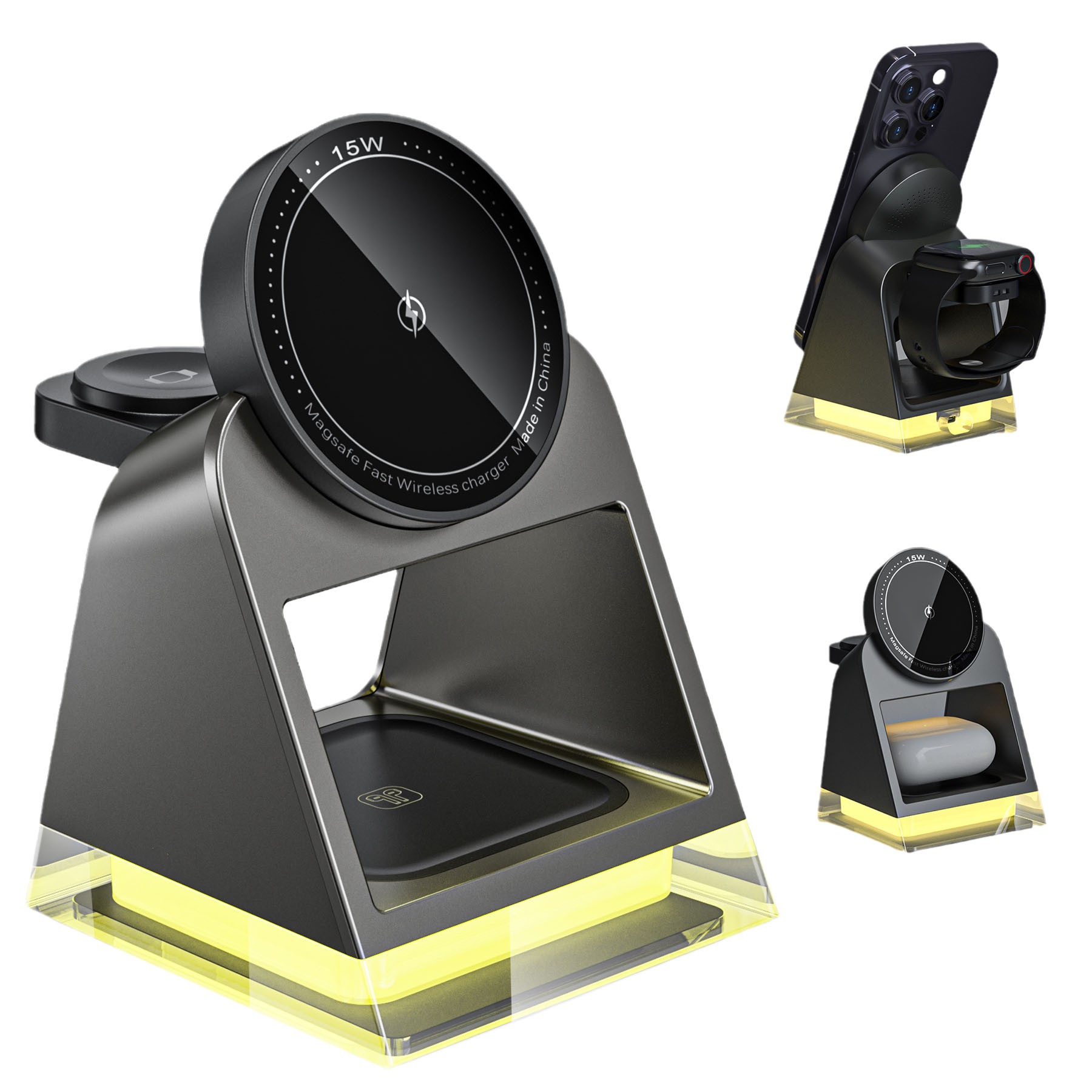 Magnetic Crystal 3 in 1 Wireless Charger W/ Ambient Light 1
