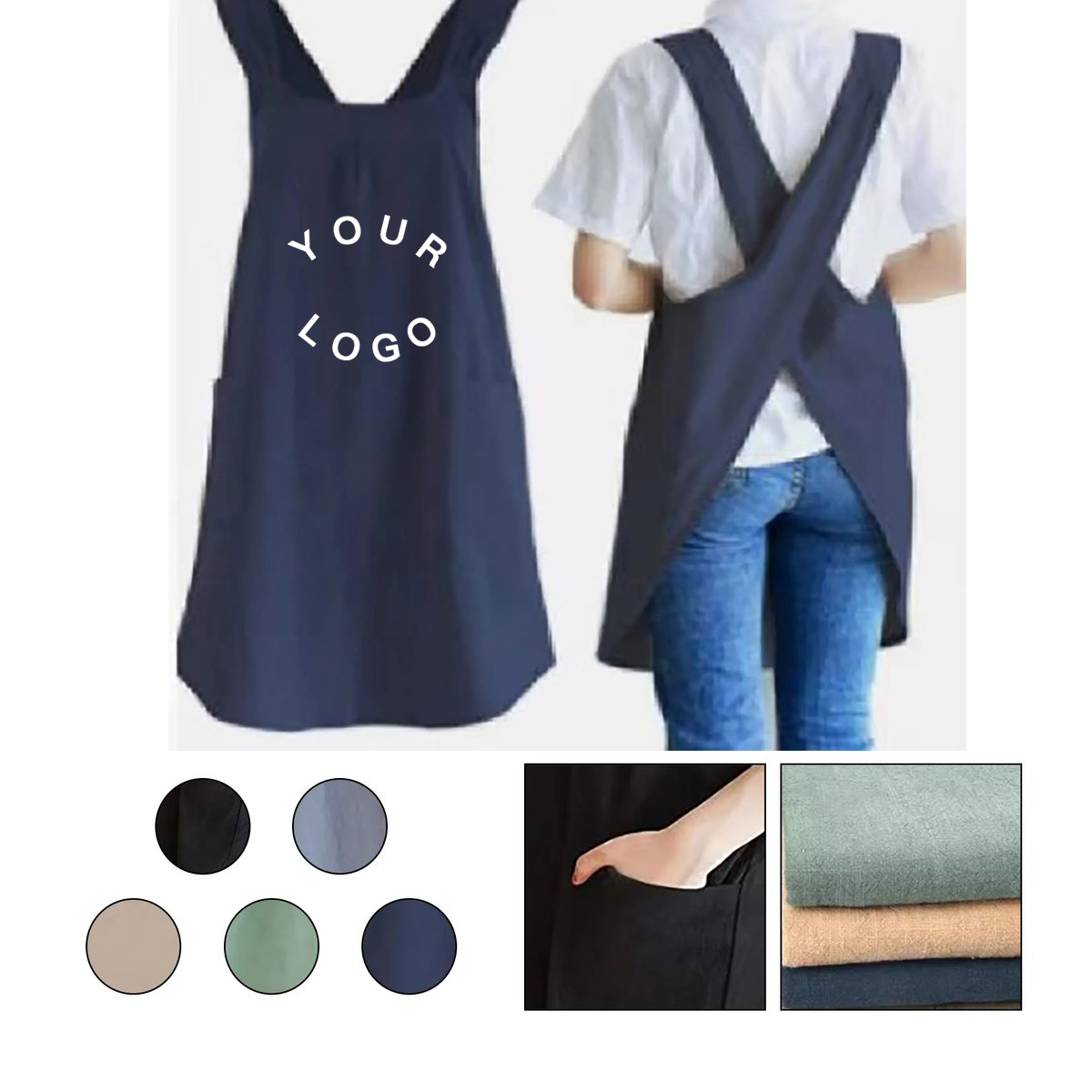 Durable Apron with Cotton Linen Fabric and No Tie Straps 2