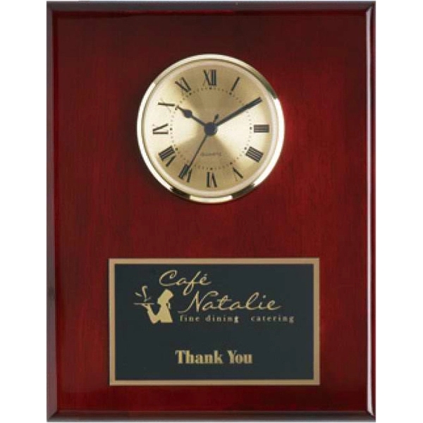 Piano Finish Solid Wood Plaque W/ Clock (8" X 10") 3