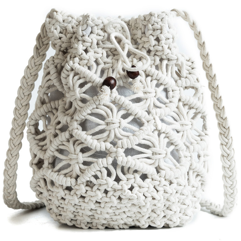 Jute Drawstring Crossbody  Beach woven hollow Messenger bag 6