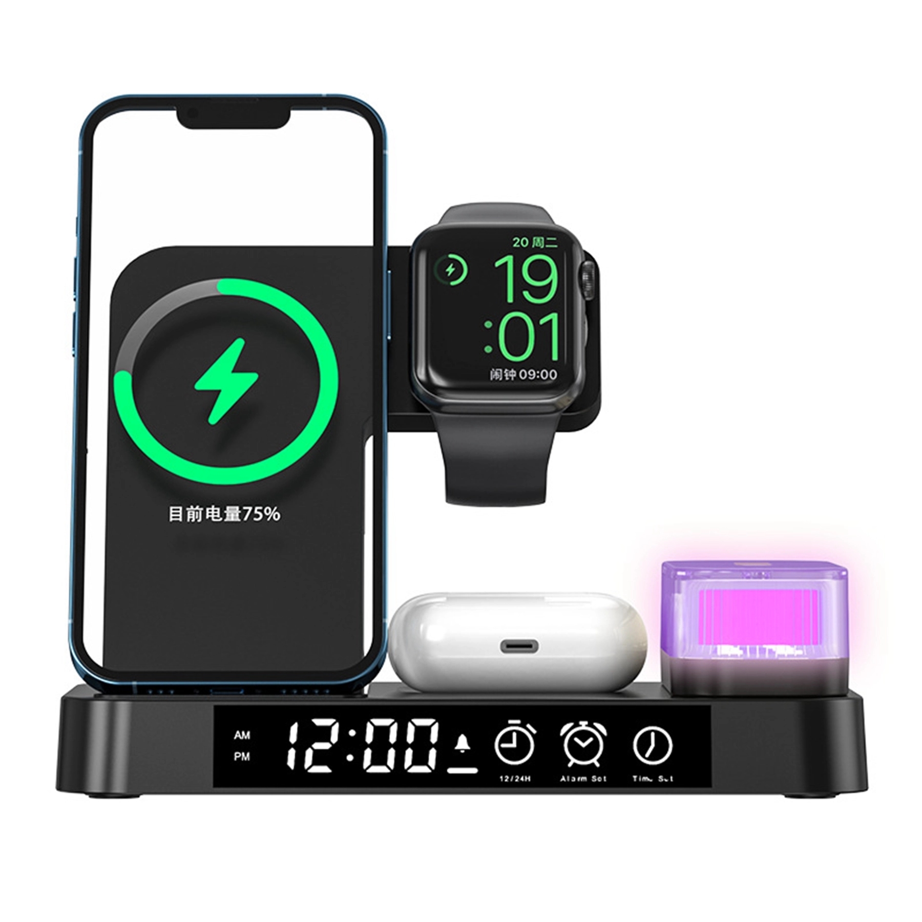 3 In 1 Digital Alarm Clock 15 Watt Qi Fast Wireless Charger 8