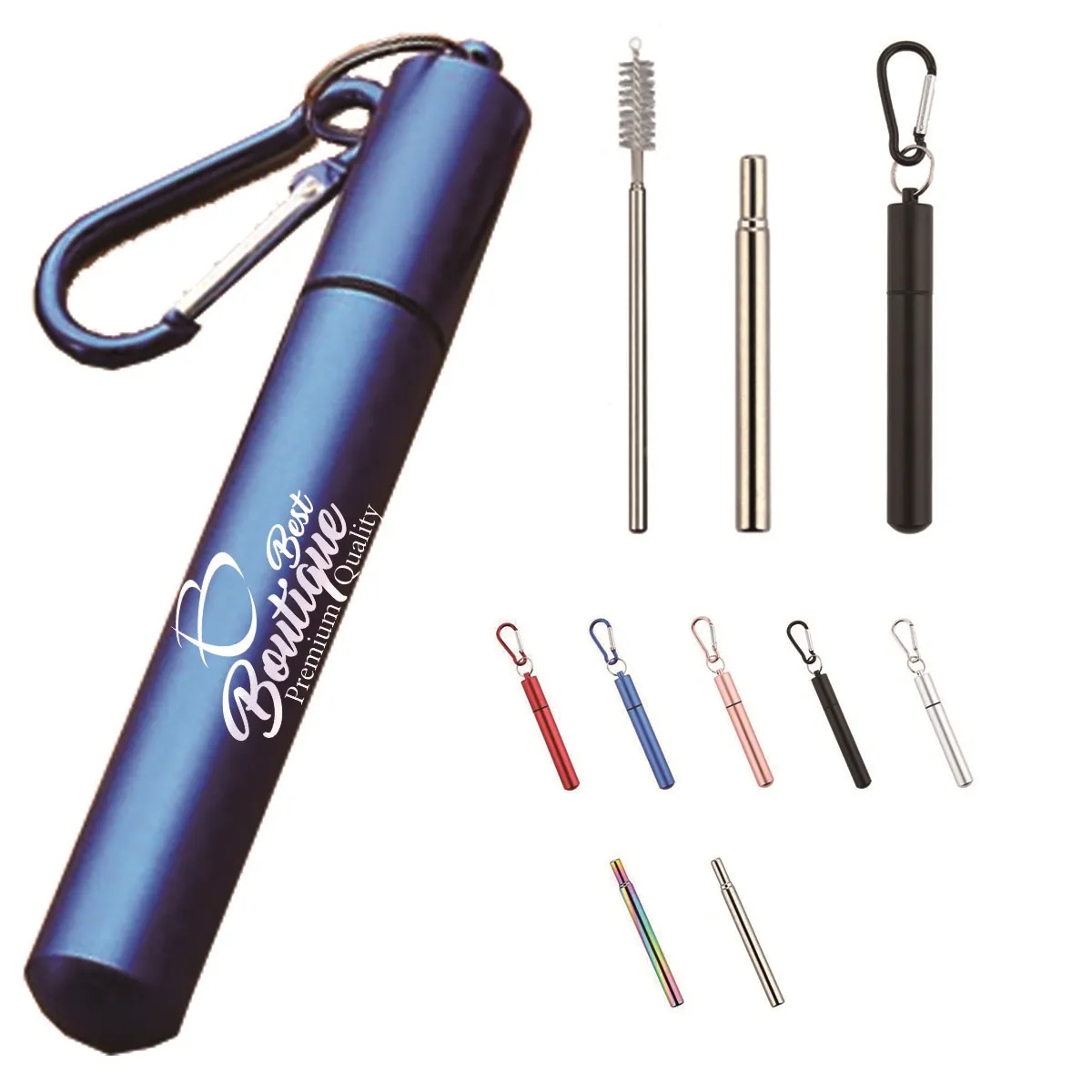 Collapsible Portable Metal Reusable Straws with Clean Brush 2