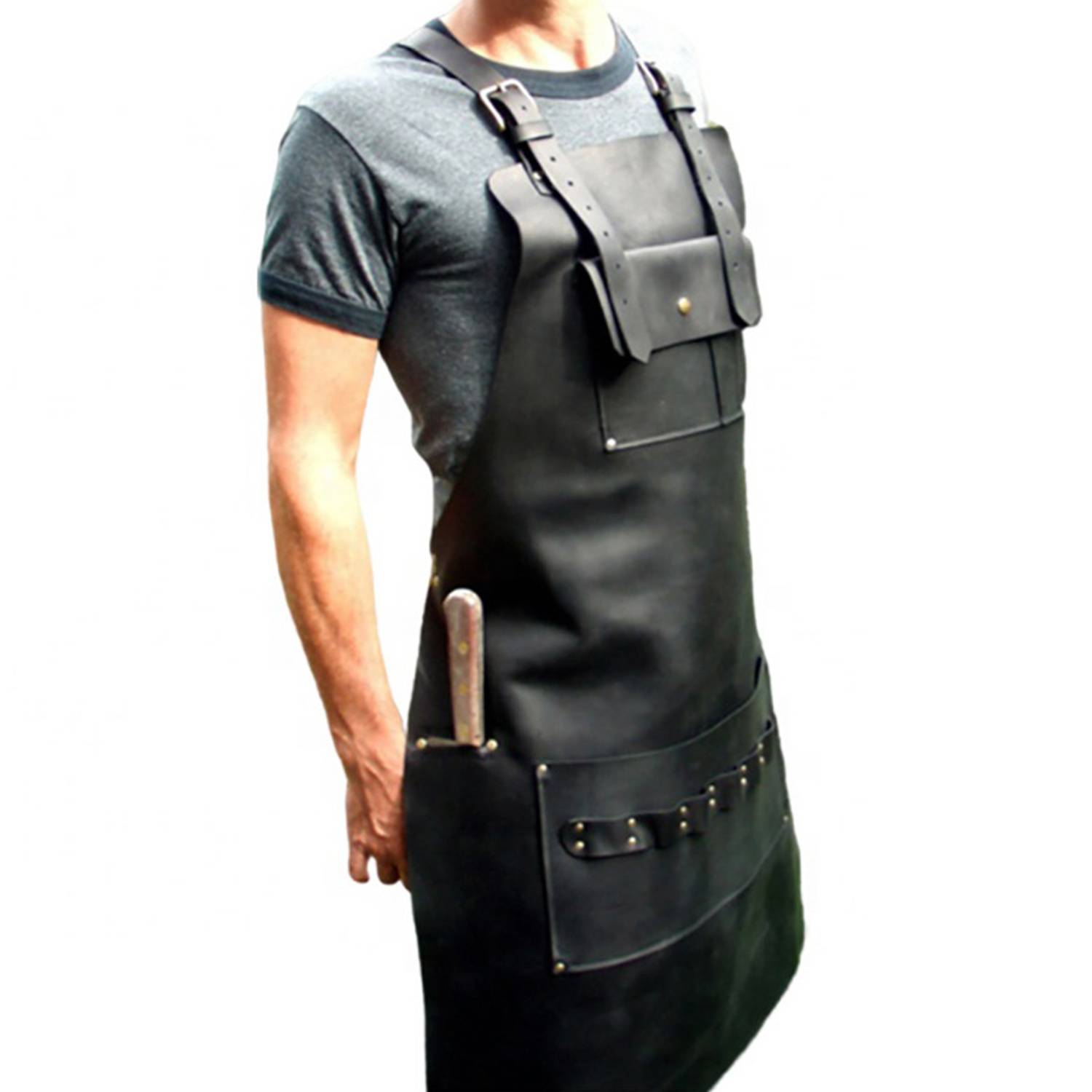 PU Leather Custom Work Apron W/ Tool Pockets 2