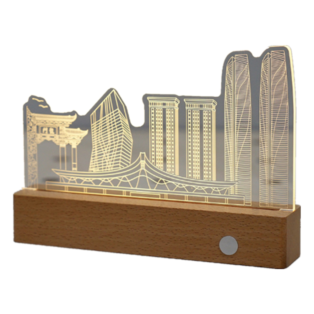Acrylic Night Light Rectangle Beech Wood Base 4
