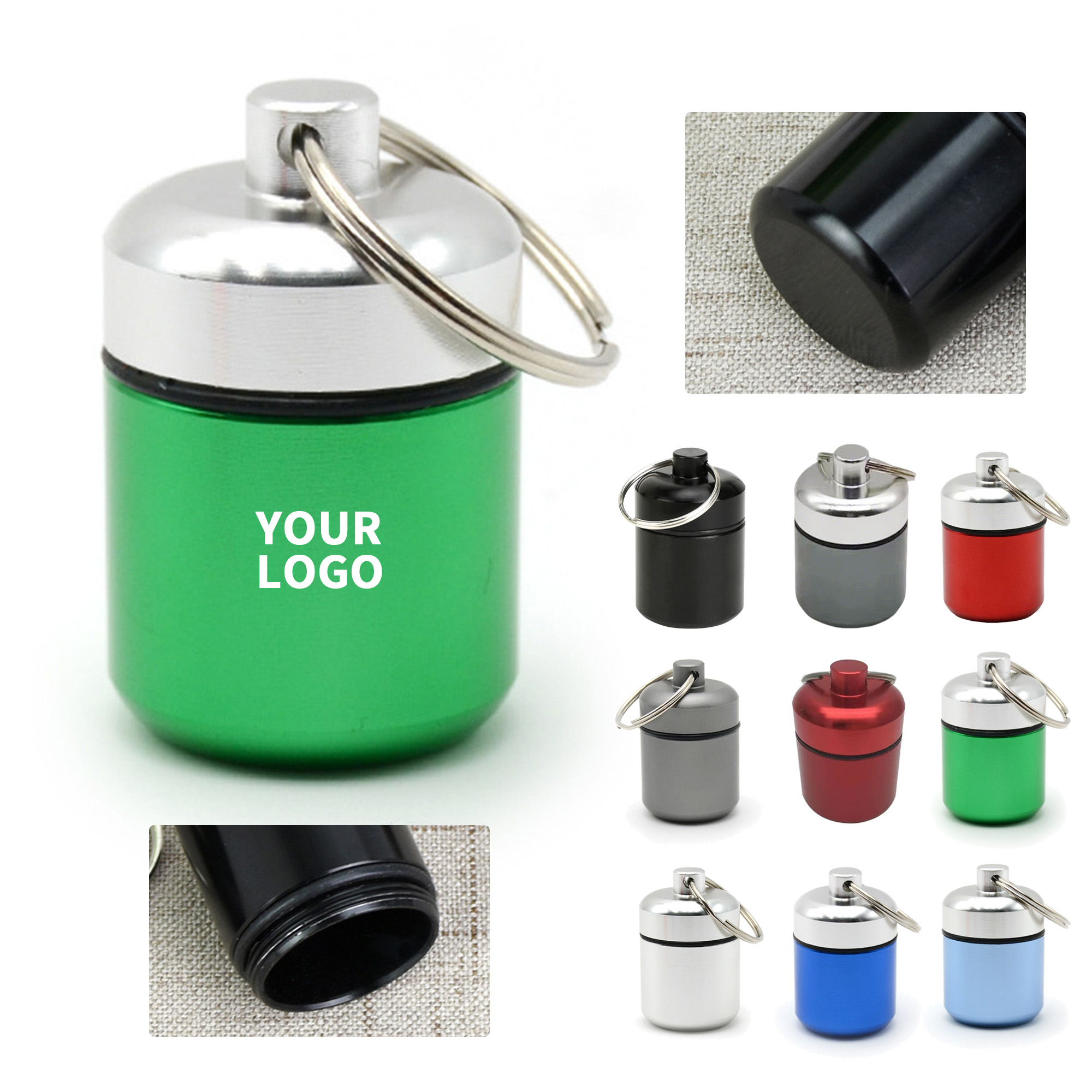 Aluminum Pill Case Keychain 1.7" x 1.1" 1