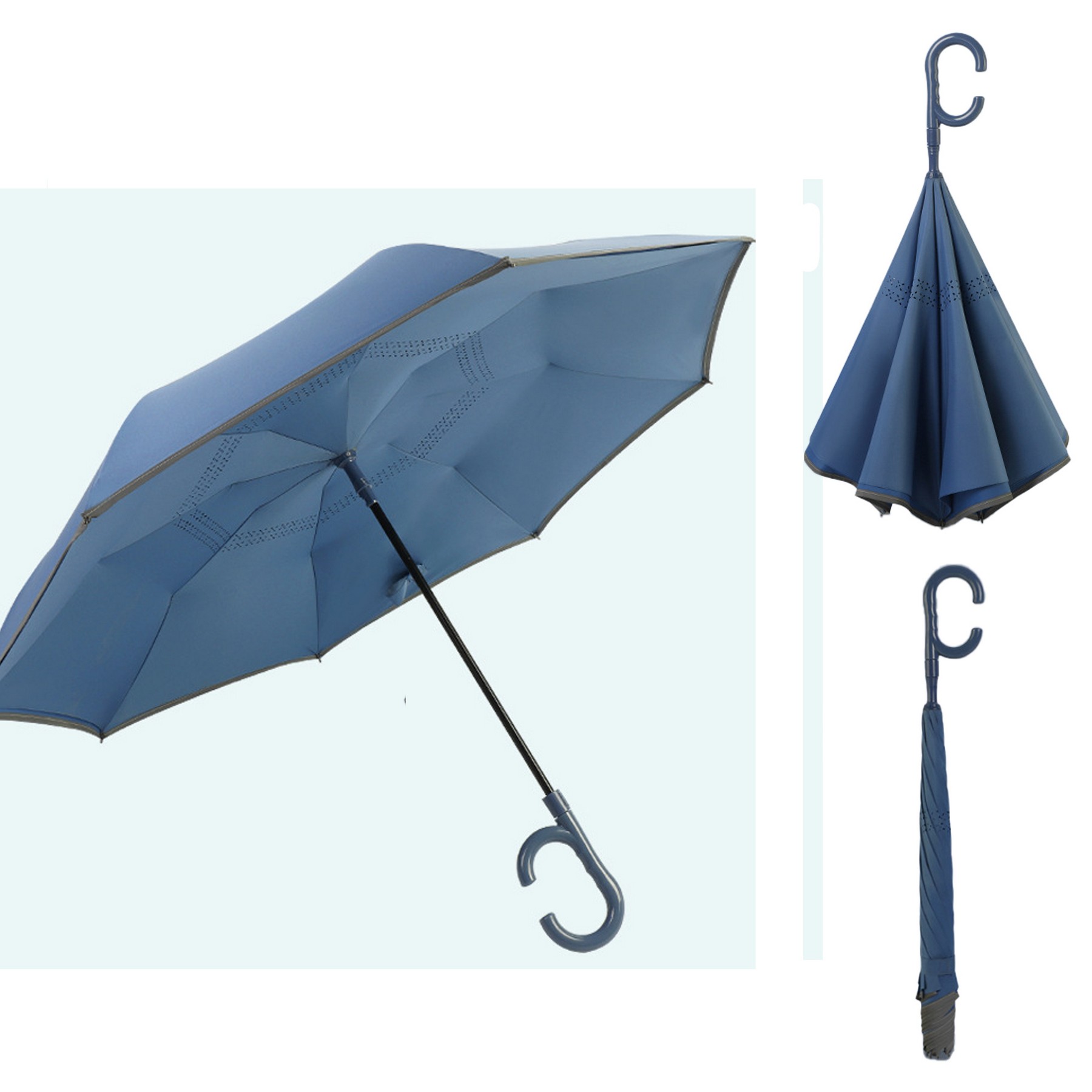 Color Matching Handle Automatic Double Reverse Umbrella 2