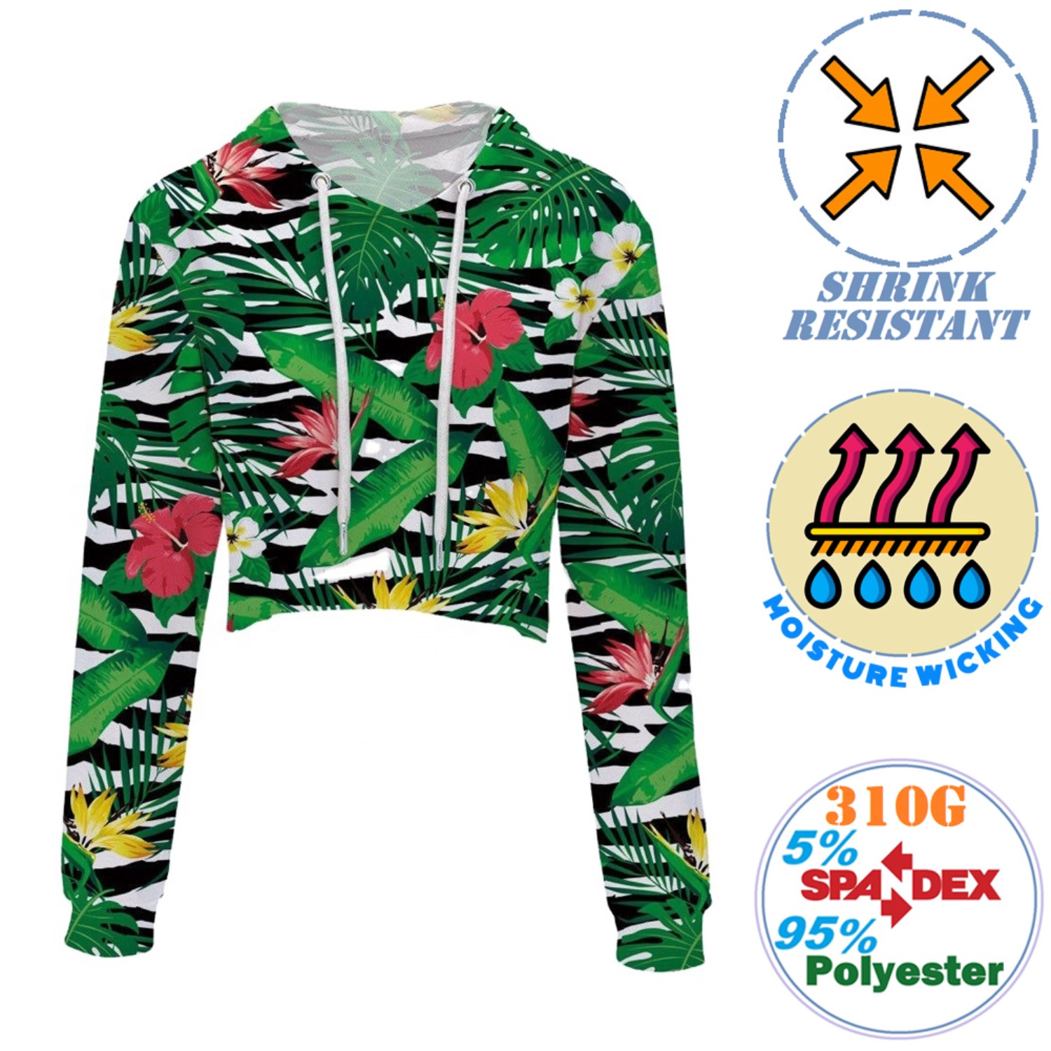Women's 310 GSM Interlock Fleece Full Color Sublimation Midriff Hoodies 2