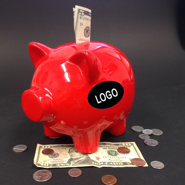 8" Ceramic Jumbo Fire Red Piggy Bank 2