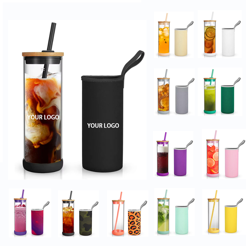 24 oz Glass Tumbler With Straw And Bamboo Water Bottle 2