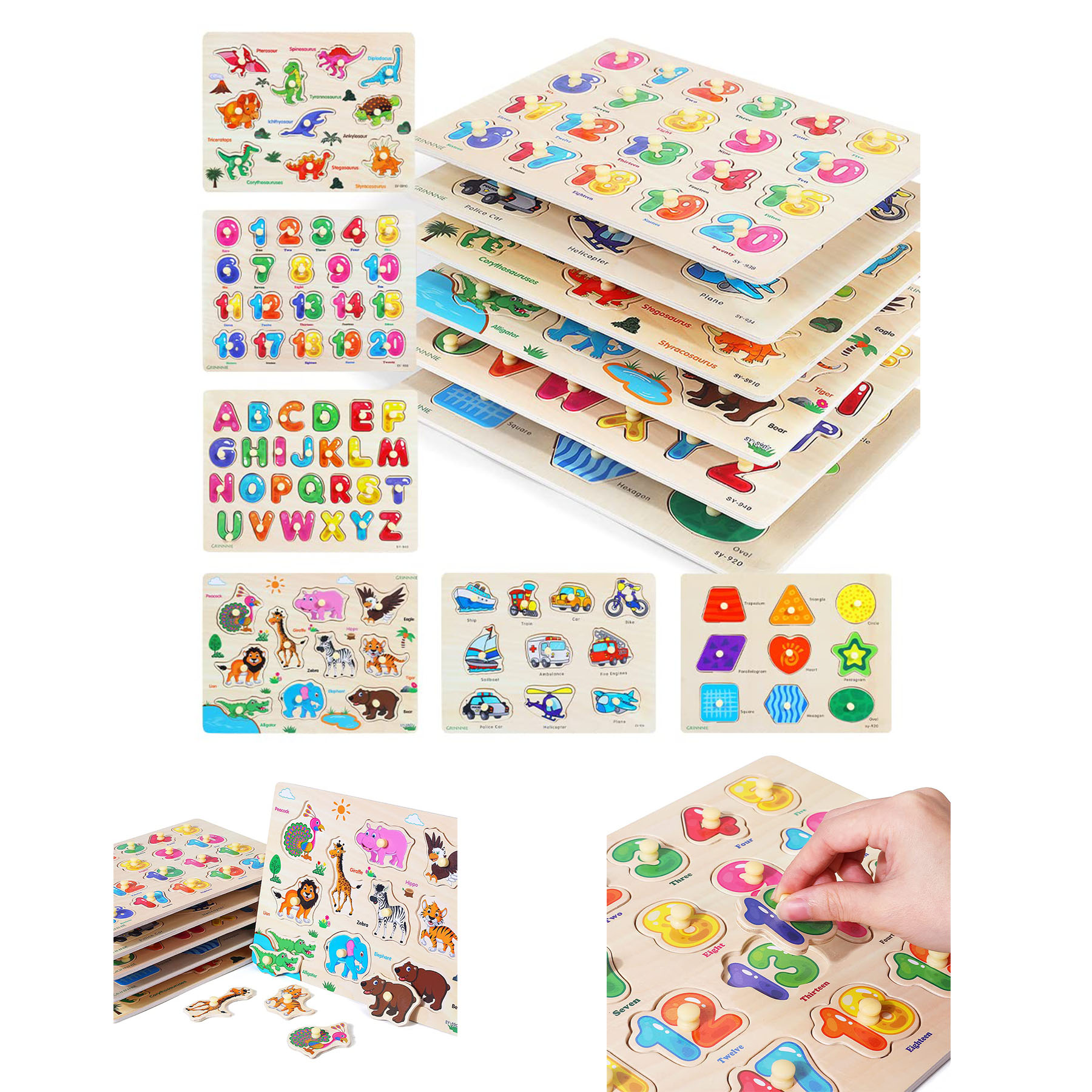 Wooden Peg Puzzle for Toddlers 6 Pack 2