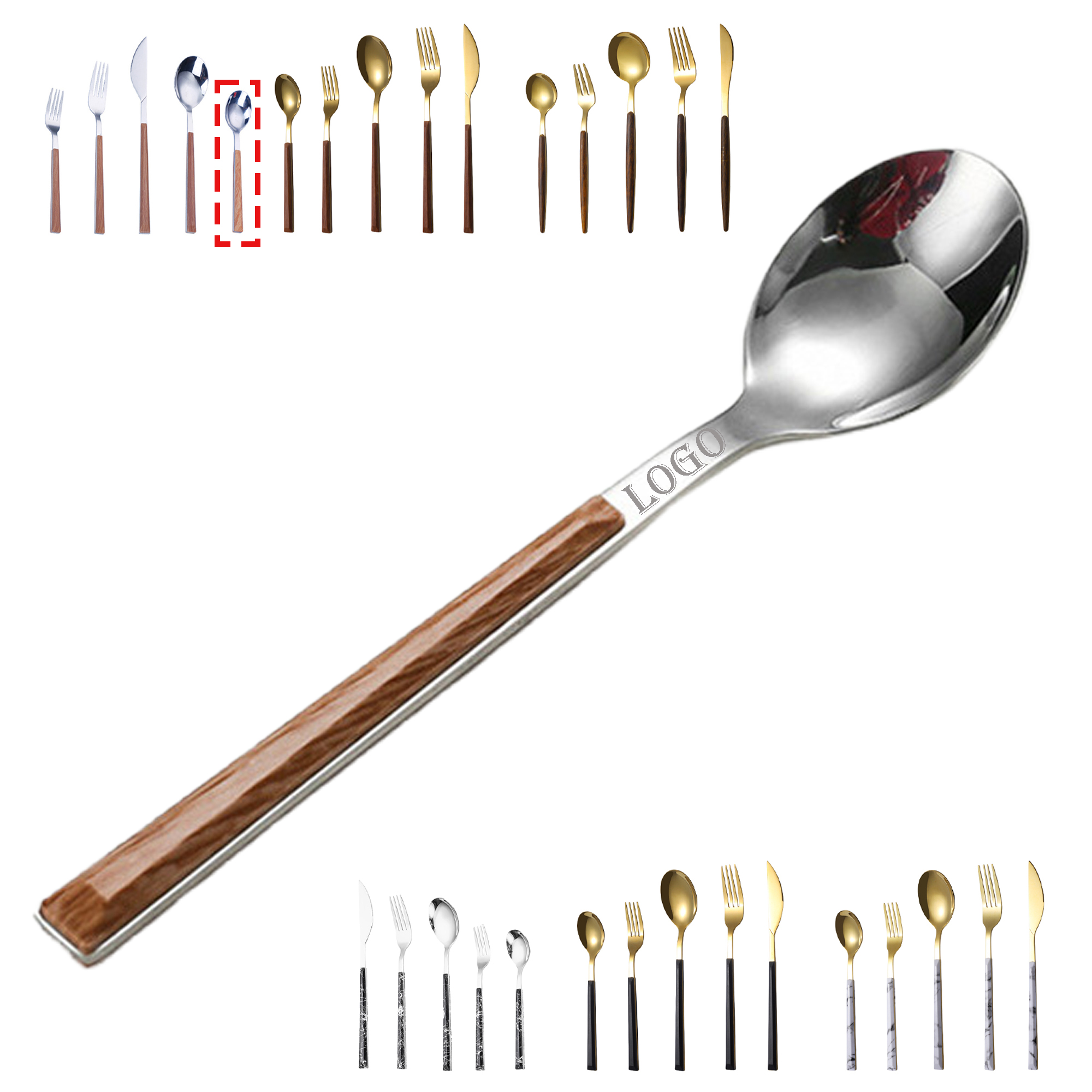 Wood-grain handle dinner spoon,available in tableware sets. 2