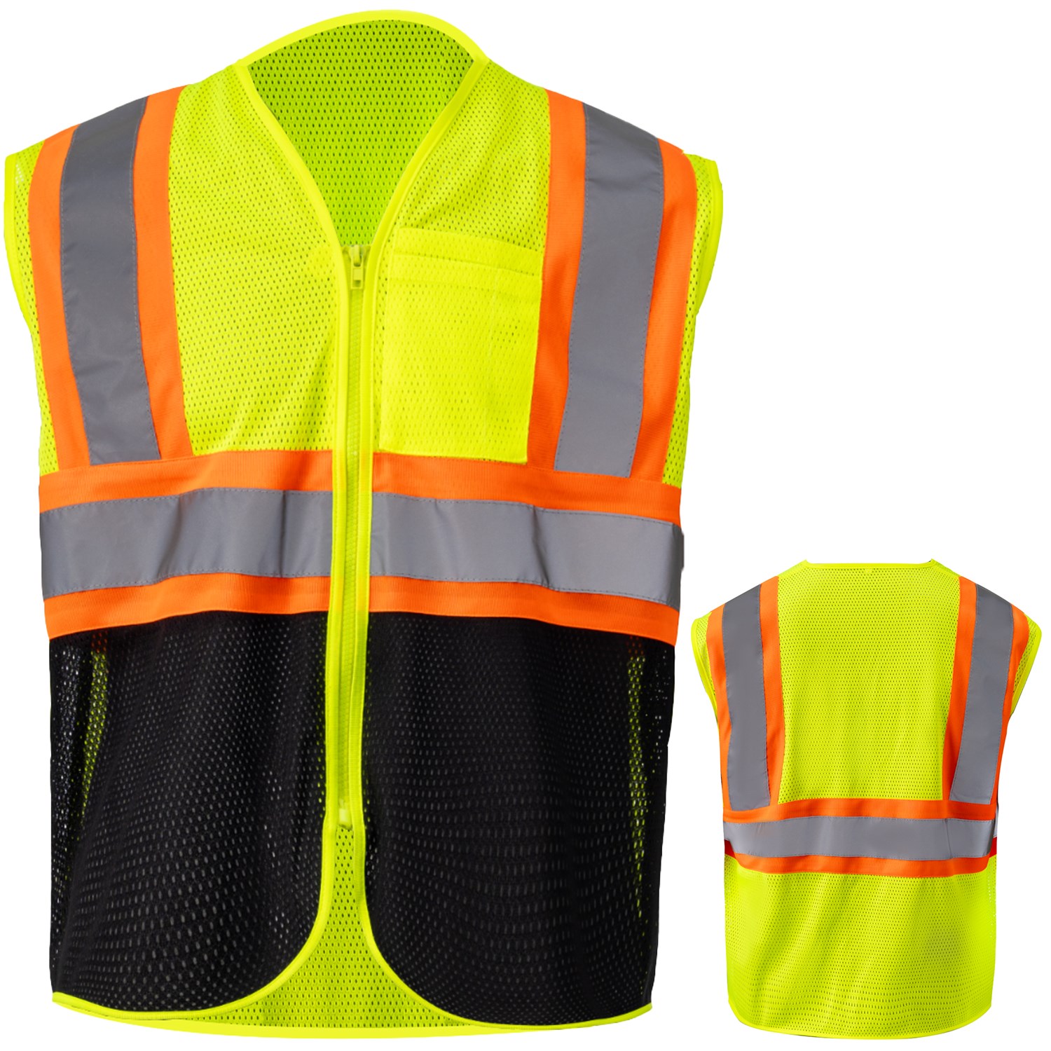 3.8 Oz. Polyester Class 2 Color Block Reflective Tape Safety Vest With Pocket 2