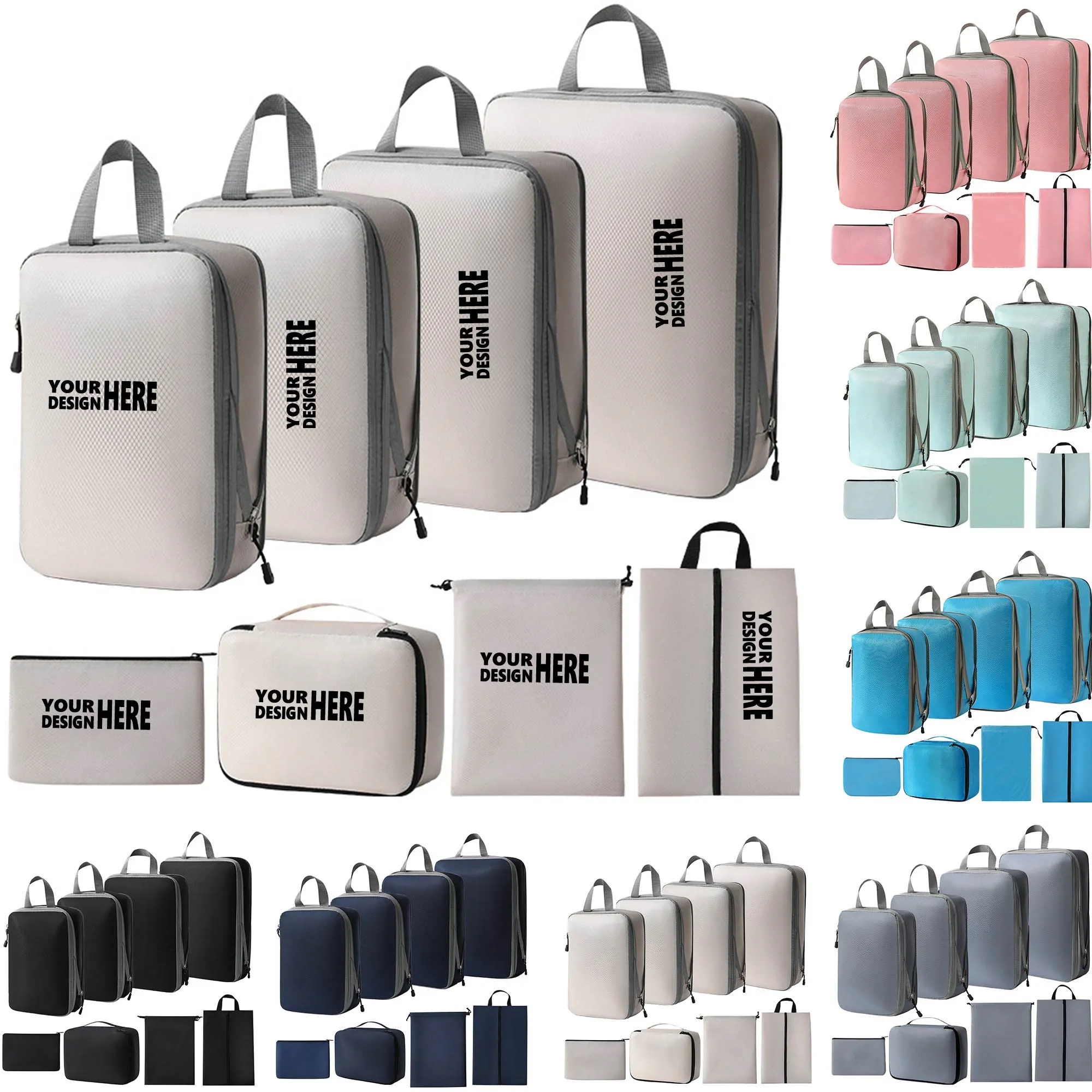 8 Set Compression Packing Cubes Travel Accessories