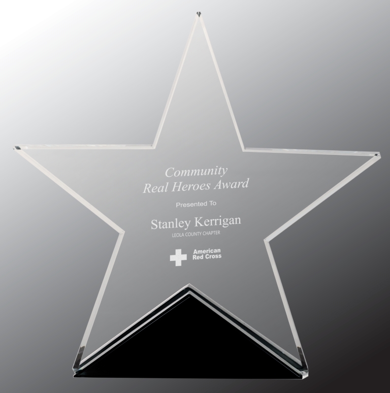 5 3/4" x 5 1/2" Clear Glass Star on Black Base Award