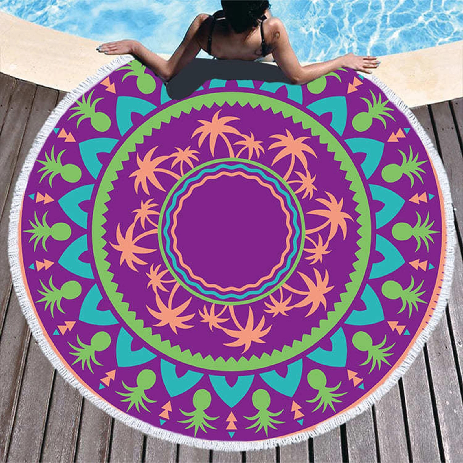 59 Inch Microfiber Fabric Round Beach Towel 9