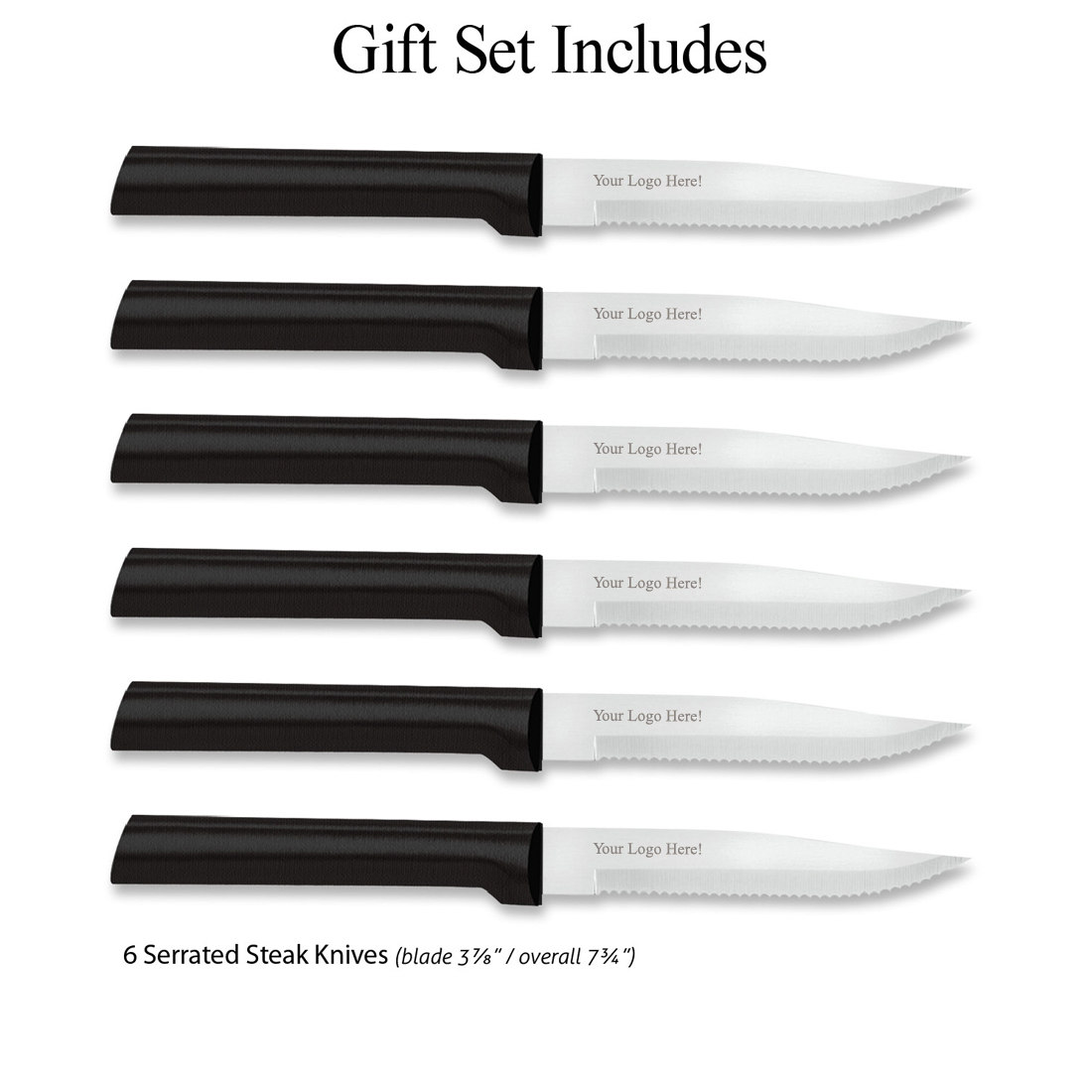 Six Serrated Steak Knives Gift Set w/Black Handle 5