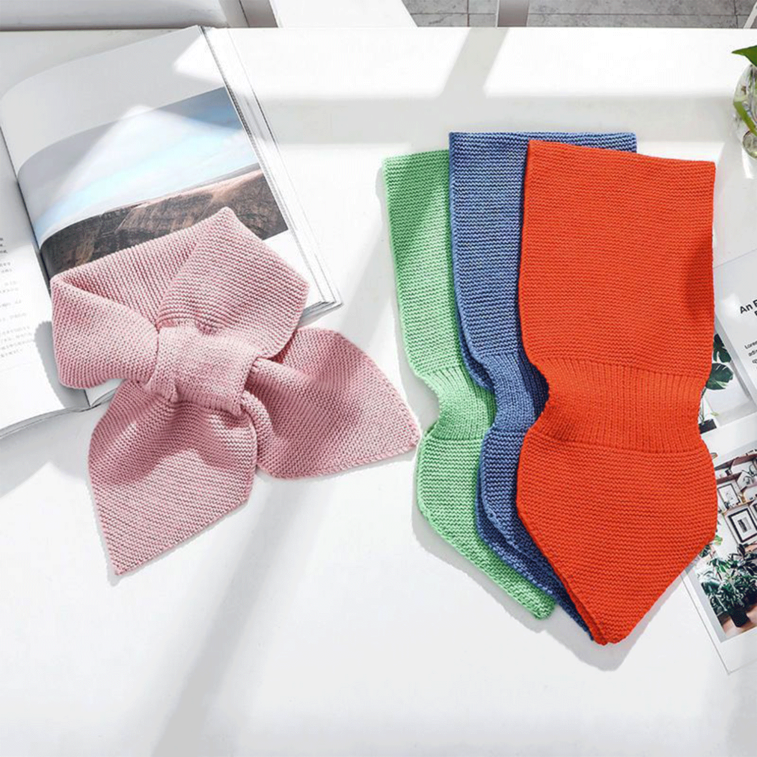 Winter women neck warmer soft knit bow shape colored Scarf 19